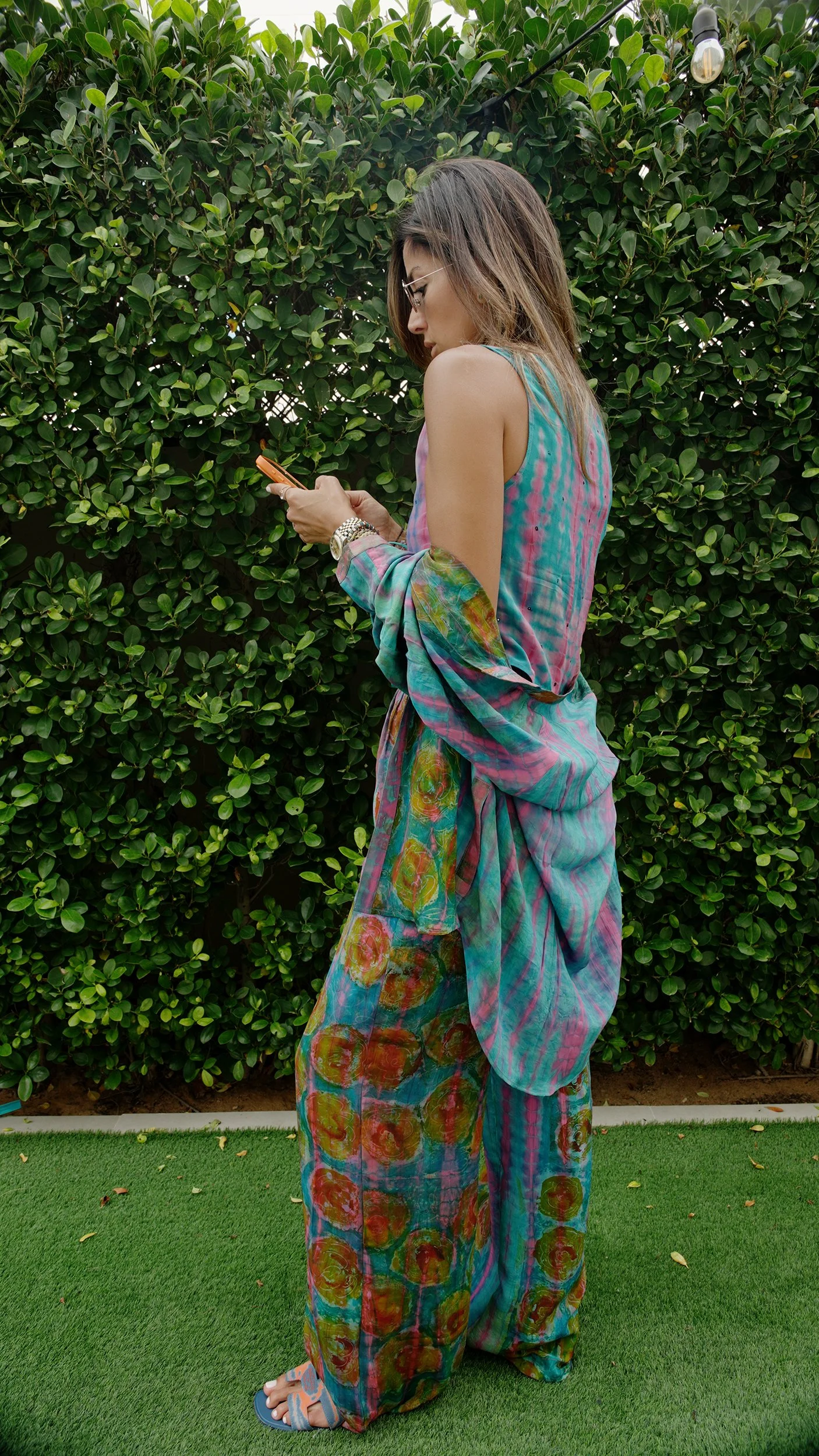 Matching 3 piece set in french crepe silk, one of a kind