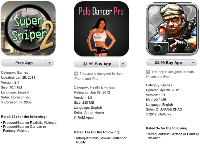 I’ve always found it odd how strict Apple can be in banning apps that seem even remotely sexual in nature for all ages, while approving apps involving fighting and snipers for ages 12 and up... often times for ages 9 and up.
I think what I thought was they might raise the ages for violent apps, not approve a pole dancing app for 12-year-olds.
Silly me.
Macworld UK says some parents are outraged and I can’t say as I blame them. Still, since I don’t have kids of my own, I also can’t say I don’t find it funny. Because I kind of do.
“Pole Dancer Pro for iPad, iPhone and iPod touch was released in June,” says the piece, “and is described by the developers as an app that can transform its users into a ‘lap dancing sexpot,’ and inject ‘a new lease of life into bedroom fantasies,’ through lessons from pole dance instructor Jessica Jackson.”
Leading the charge against the app, Jo Squires, director of children’s charity BIG Ministries. She’s looking to have the app banned, which is wrong. Though I would up the age a bit. If it were me.
“I’m all for encouraging new ways of helping people to get fit,” says Squires. “But do we really want to create a generation of children who are fully equipped in, what the app describes as, the art of tease, erotic moves and seductive eye contact?”
The answer is “no.”
Just raise the appropriate age rating. And let the kids get back to pretend shooting people.