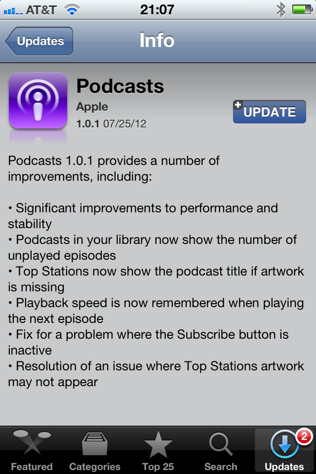 I don't know whether Apple listens to podcasts, but it apparently does listen to podcast listeners. About a month after the release of its iOS Podcasts app, Apple has issued an update for the application, addressing such issues as fixing broken album art, showing the number of unplayed episodes in the list, and - praise be to the deity or deities of your choice - "significant improvements to performance and stability." Podcasts is a free app in the App Store.