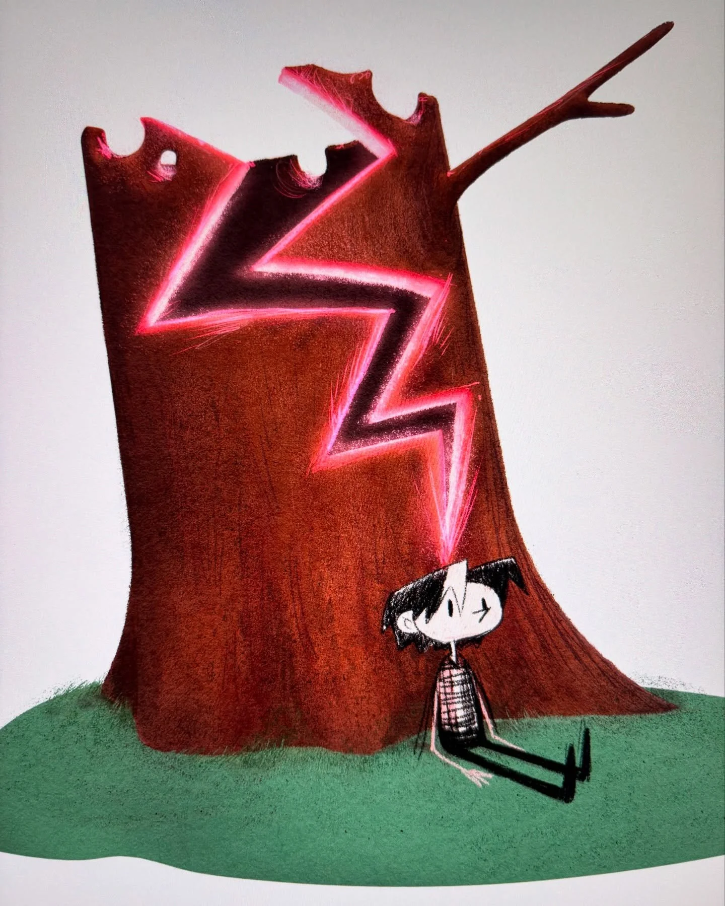 I&rsquo;ve been working on this story that opens with a young boy waking up under a tree that&rsquo;s been struck by lightning. I&rsquo;ve drawn it a few different times, trying to find the right, I don&rsquo;t know, tone? This latest version has a b