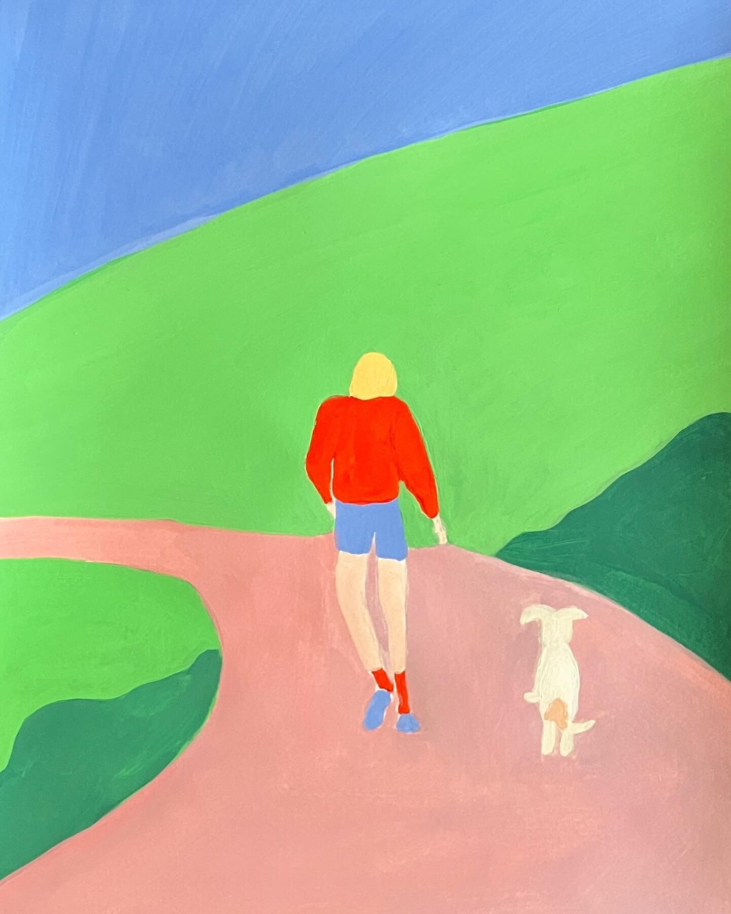 Scene from Griffith Park that I realized after painting it that it looks like my lady Mojave (my dog who&rsquo;s now in the astral plane) and me. So I painted in her brown spot and it&rsquo;s us 💎
#stardog #painting #griffithpark