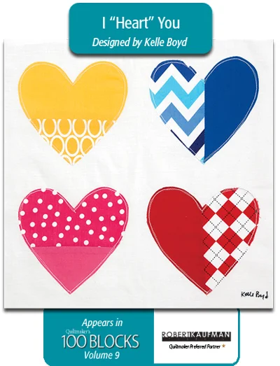 It's all about Kona cottons and Remix fabrics in the the "I Heart You" block designed by RK designer, Ann Kelle . 