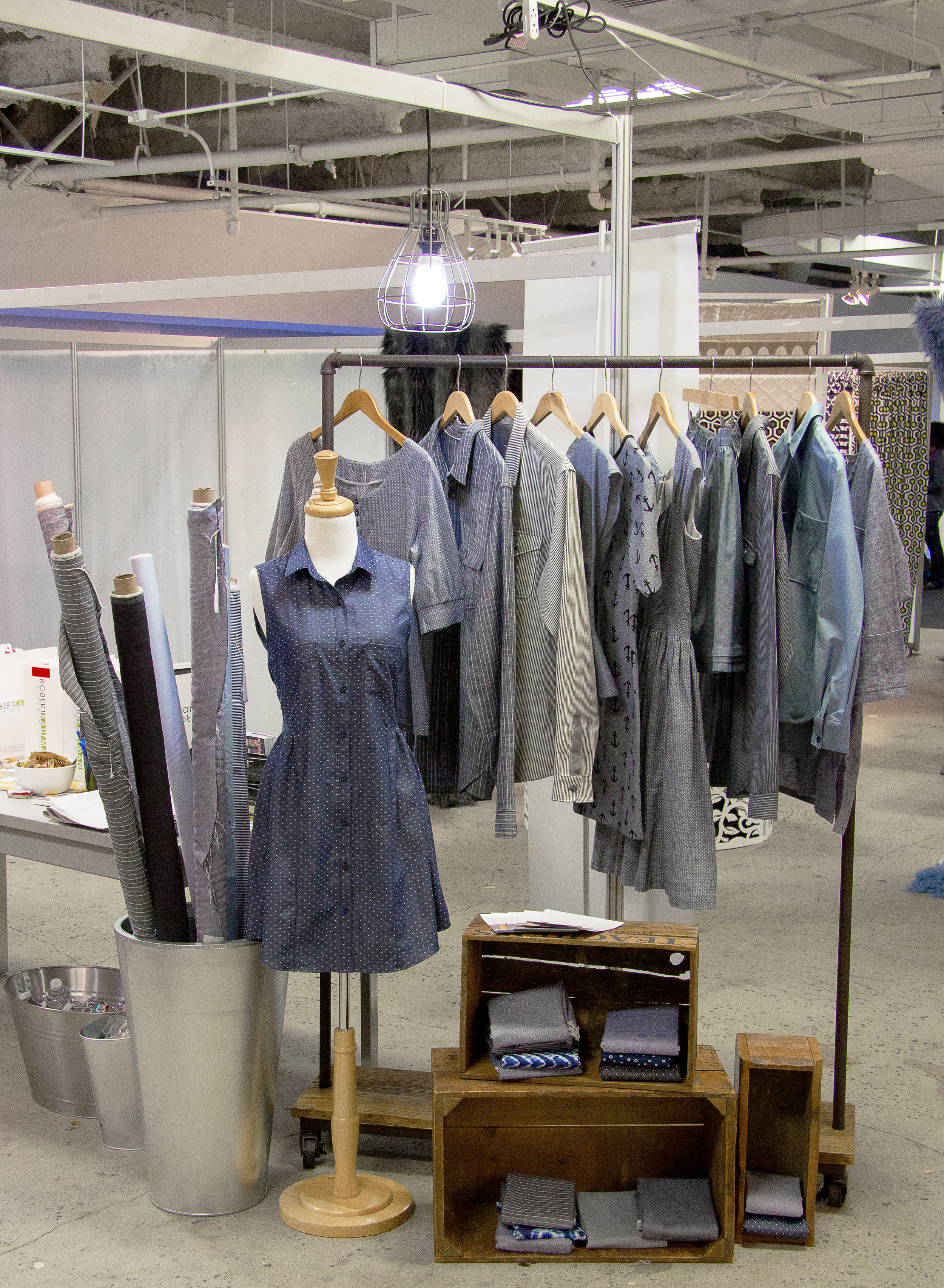 Featuring our House of Denim collection. Alder Shirt Dress- Designed by Grainline Studios, Made by Andrea ( Knitty Bitties ), Cotton Chambray Dots SRK-14728-62
