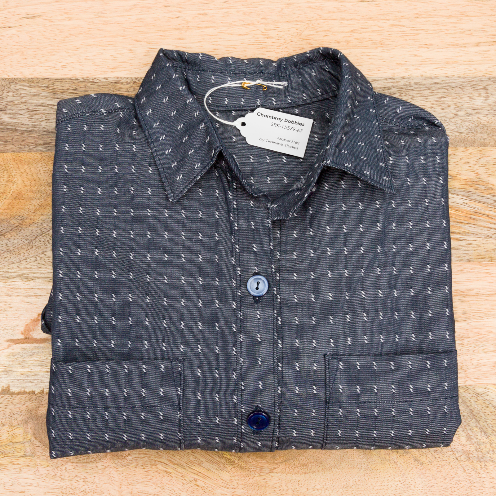 Archer Shirt designed by Grainline Studio and made by Andrea Taddicken , featuring Chambray Dobbies.