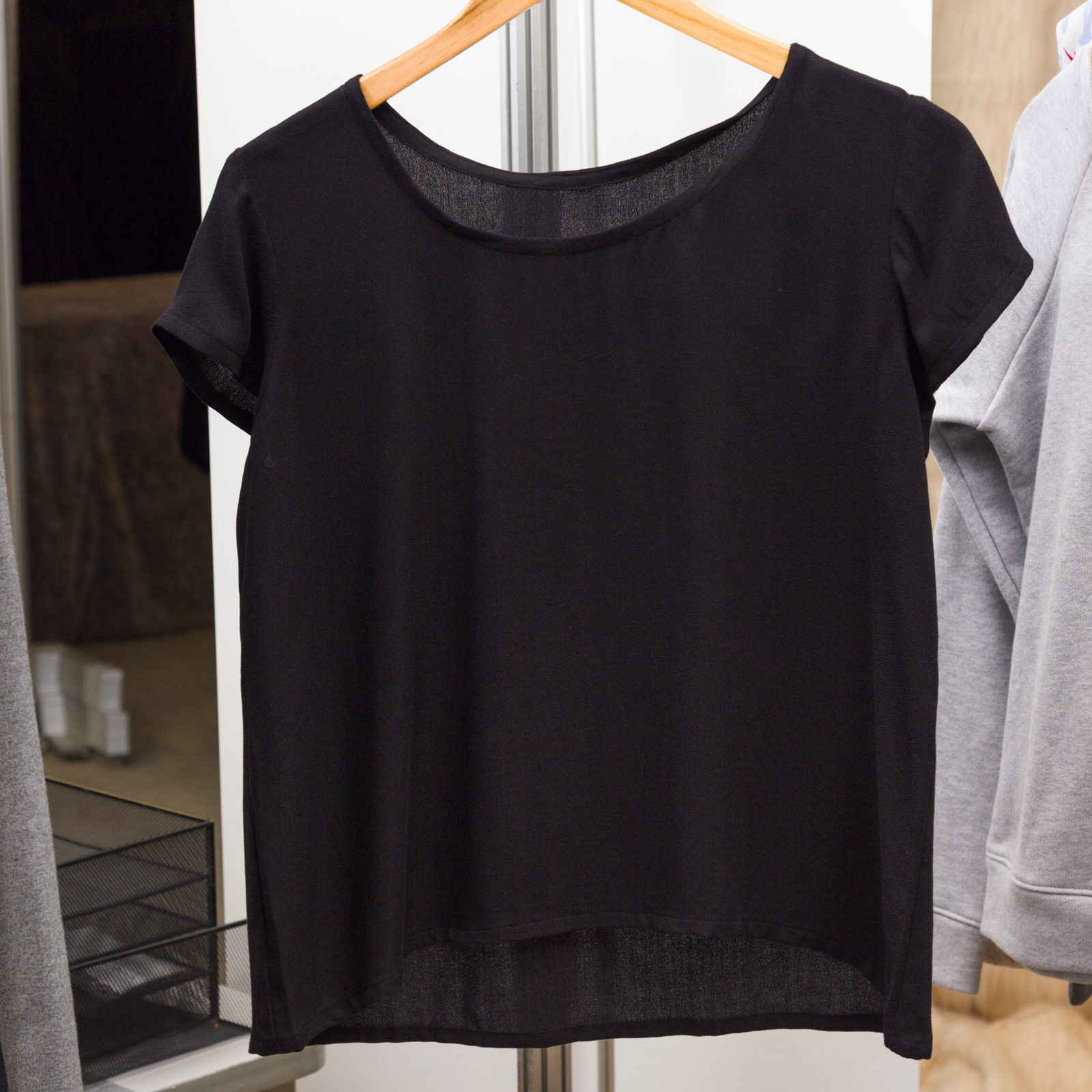 Scout Woven Tee designed by Grainline Studio , made by Christine Haynes, featuring Paris Rayon Crepe (P326-1019 BLACK)