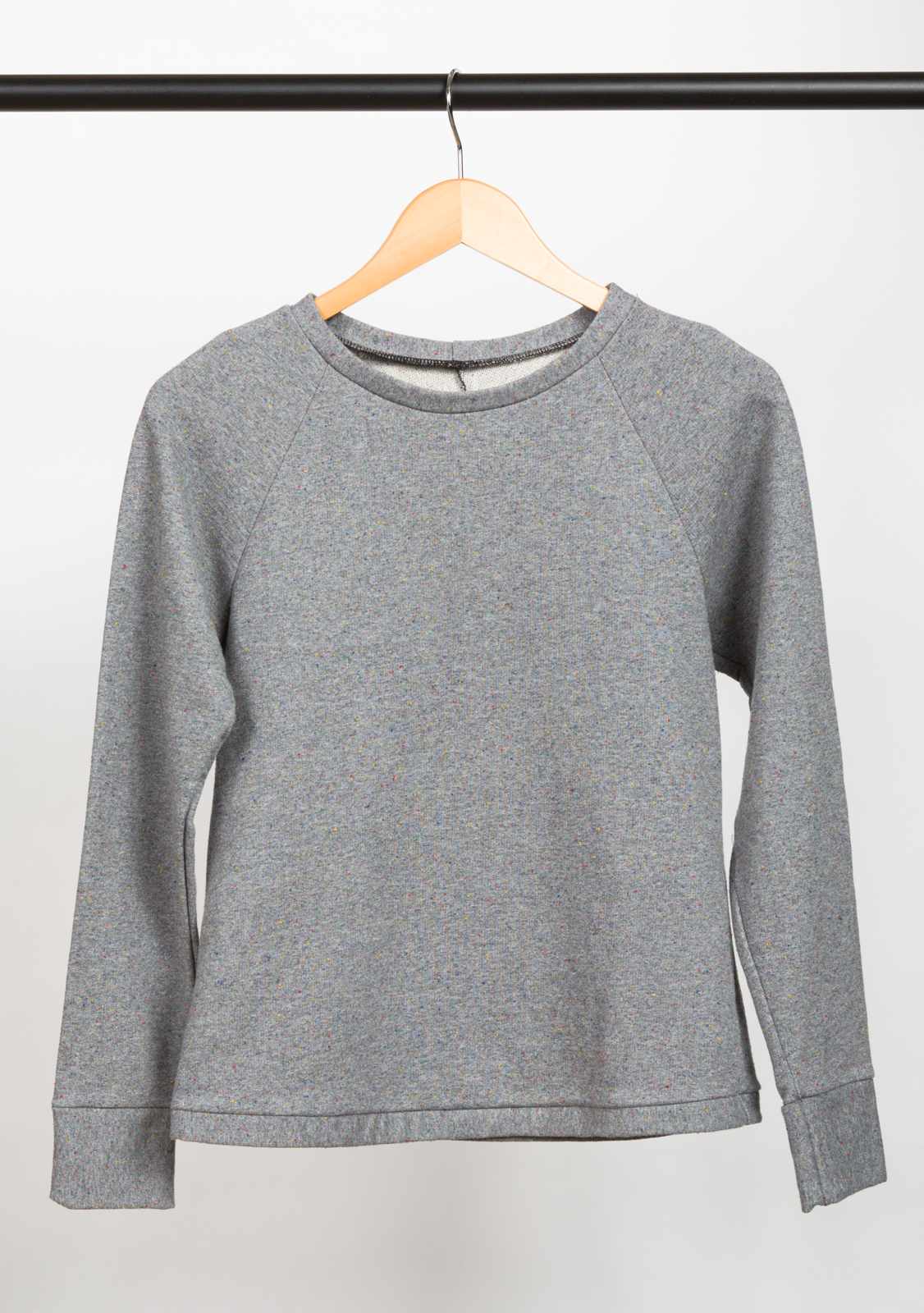 BETHIOUA DESIGNED BY INDIE SEW , MADE BY PINK SUEDE SHOE , FEATURING FRENCH TERRY GREY SPECKLE