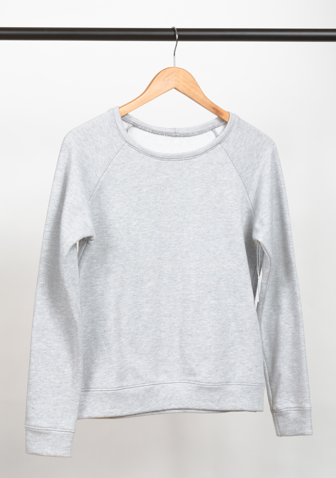 LINDEN SWEATSHIRT DESIGNED BY GRAINLINE STUDIO , MADE BY KNITTY BITTIES , FEATURING FRENCH TERRY LIGHT GREY