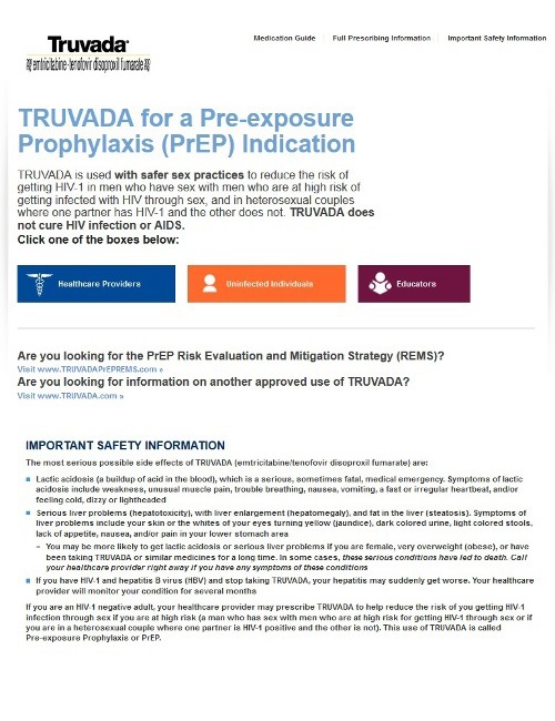 Website created by Gilead, the pharmaceutical company that makes Truvada