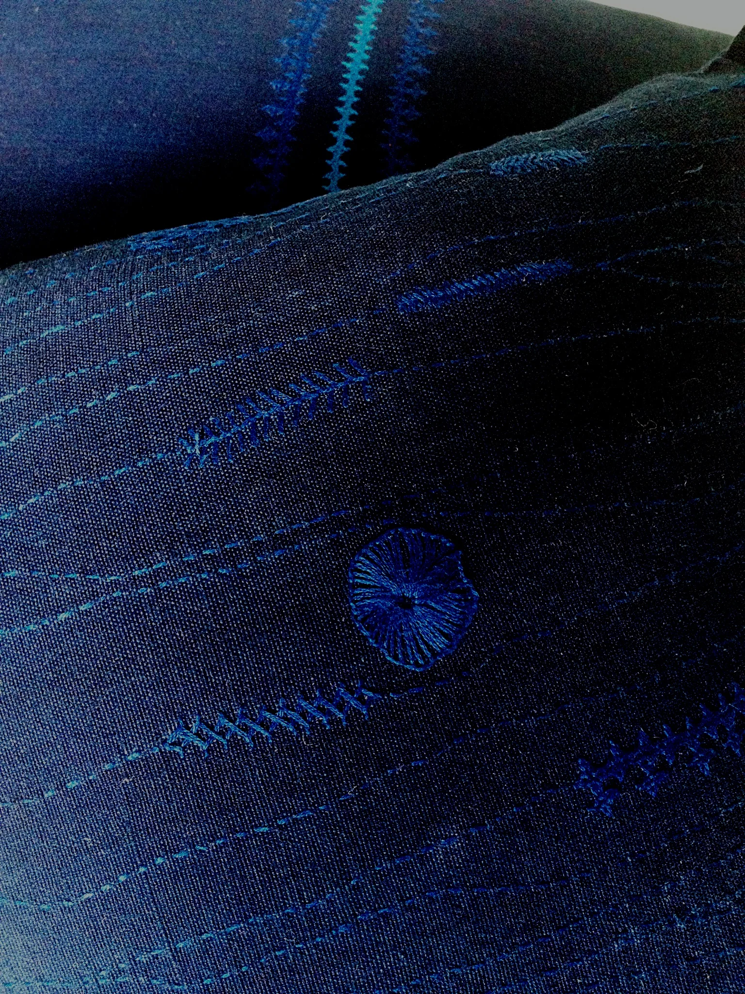 Our new, natural indigo embroidered cushions had their first outing. 