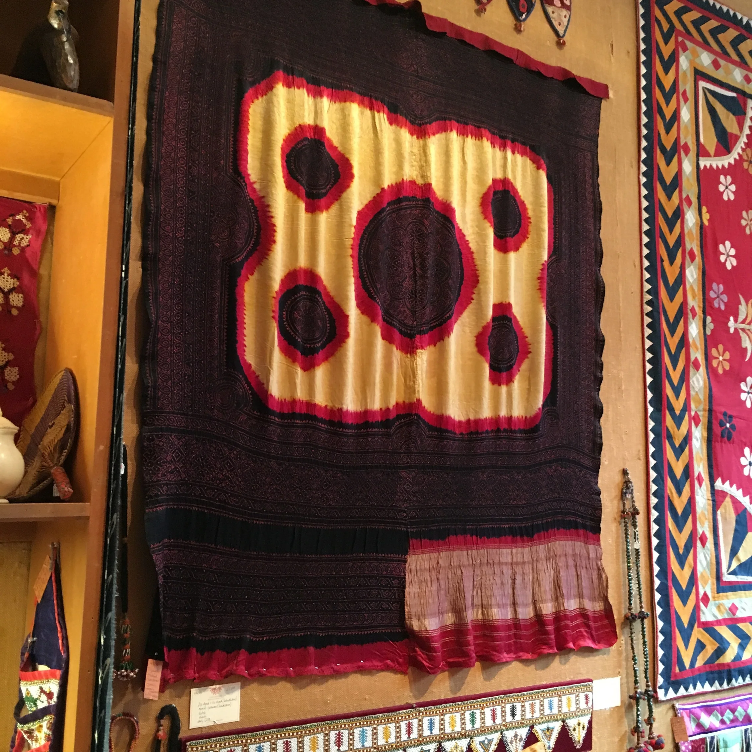 Dip-dyed and bandhani tie-dyed Odhni, a woman's traditional headcover from Kutch