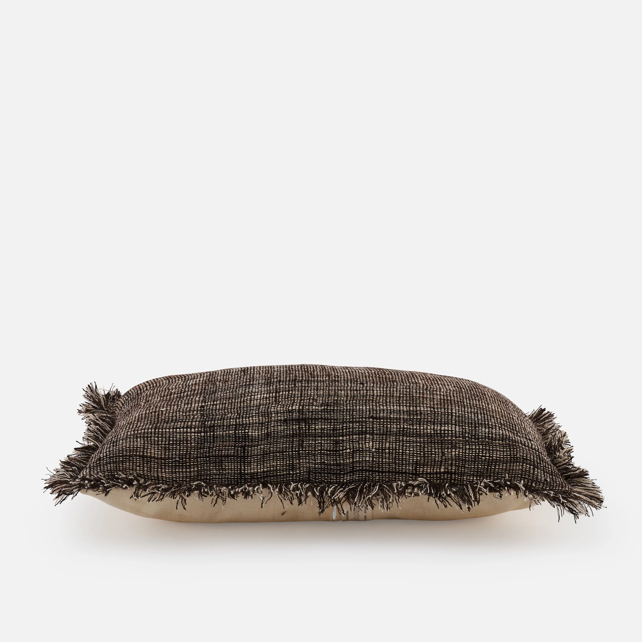 Chocolate brown and white wool rectangular cushion