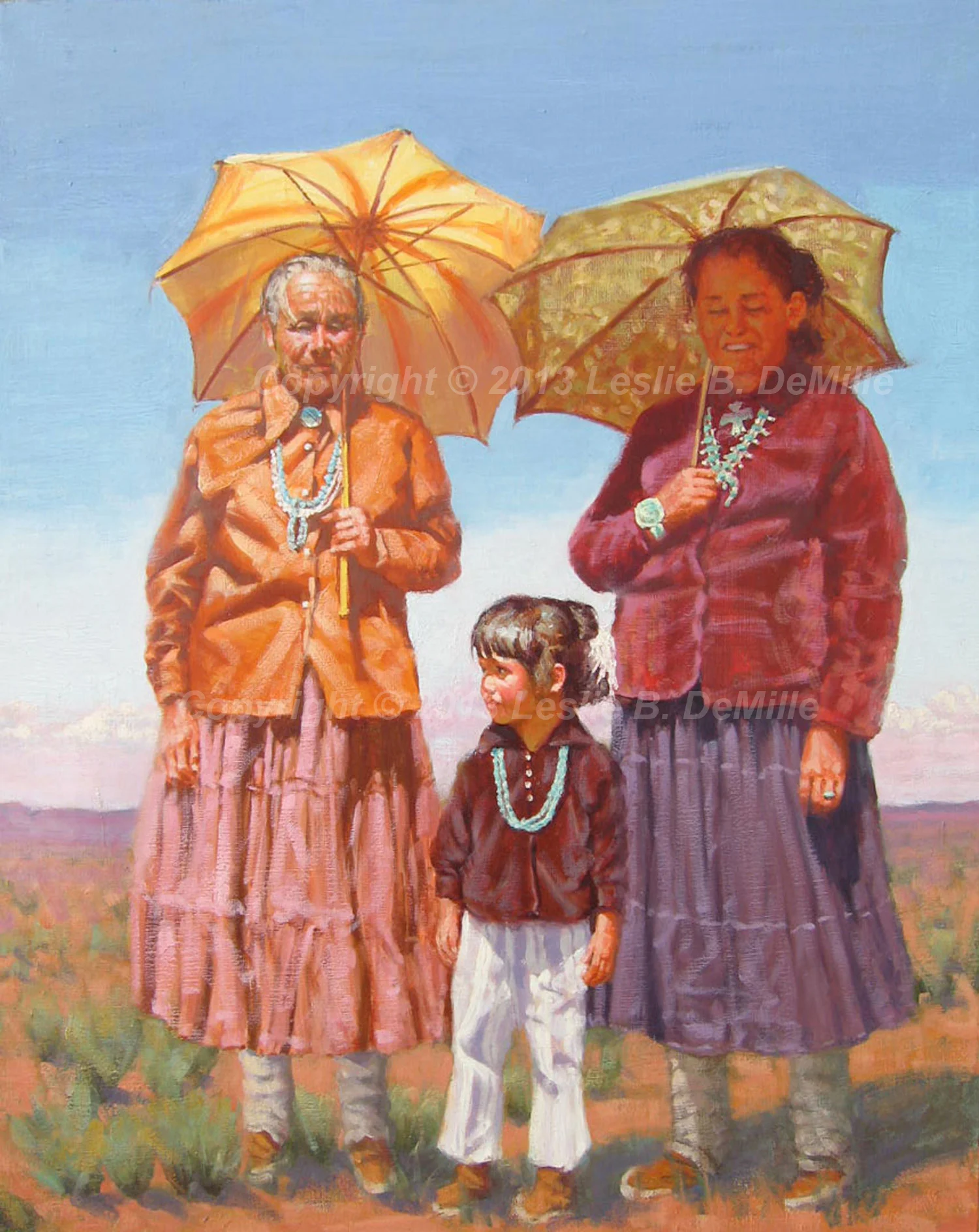 Sun Worshipers Original Oil. Indian Families enjoying the sun. Unframed. 30" X 24" $3,200