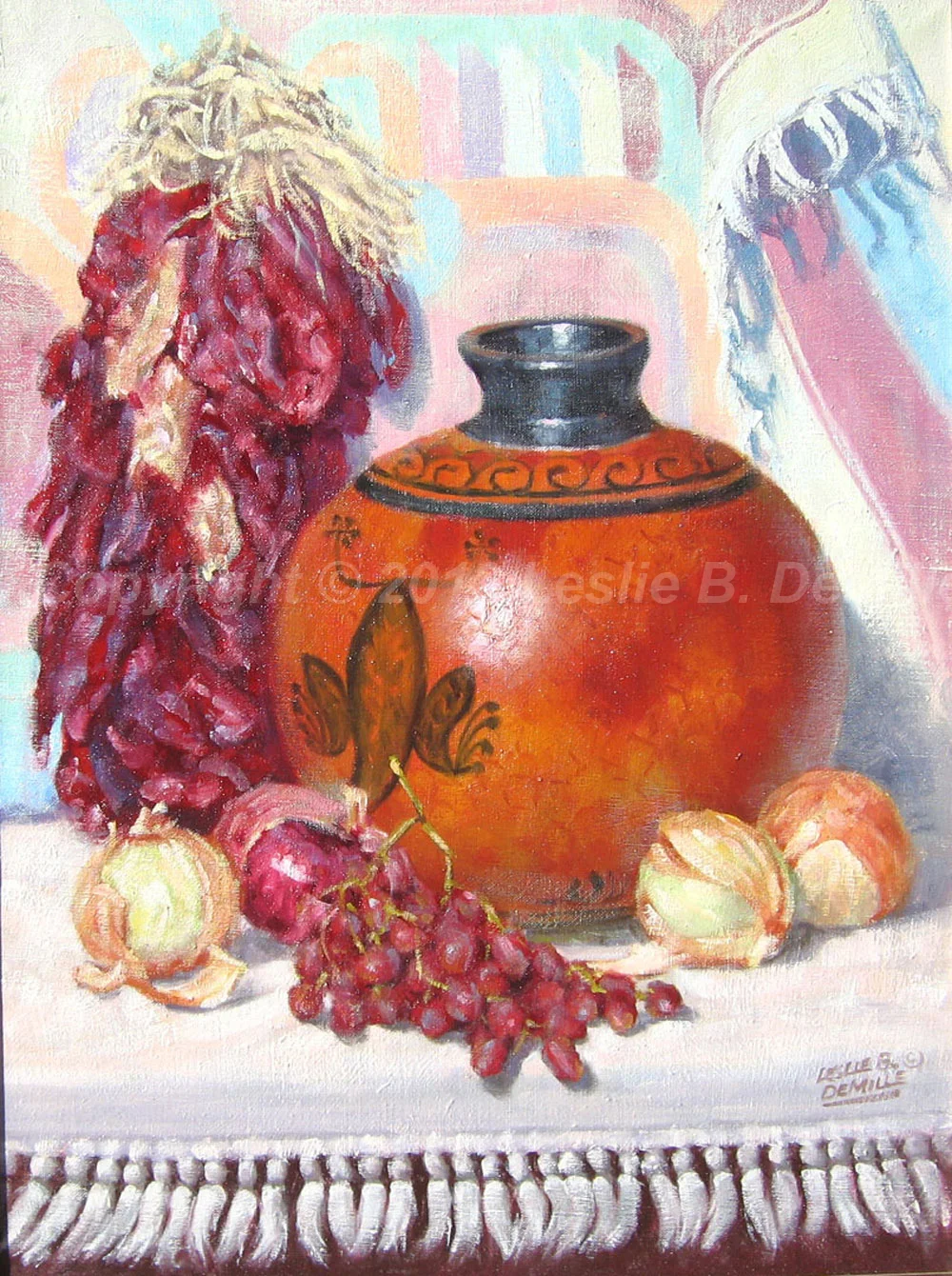 Red Peppers With Indian Blanket Original Oil. Framed. 24" x 18" $5,000
