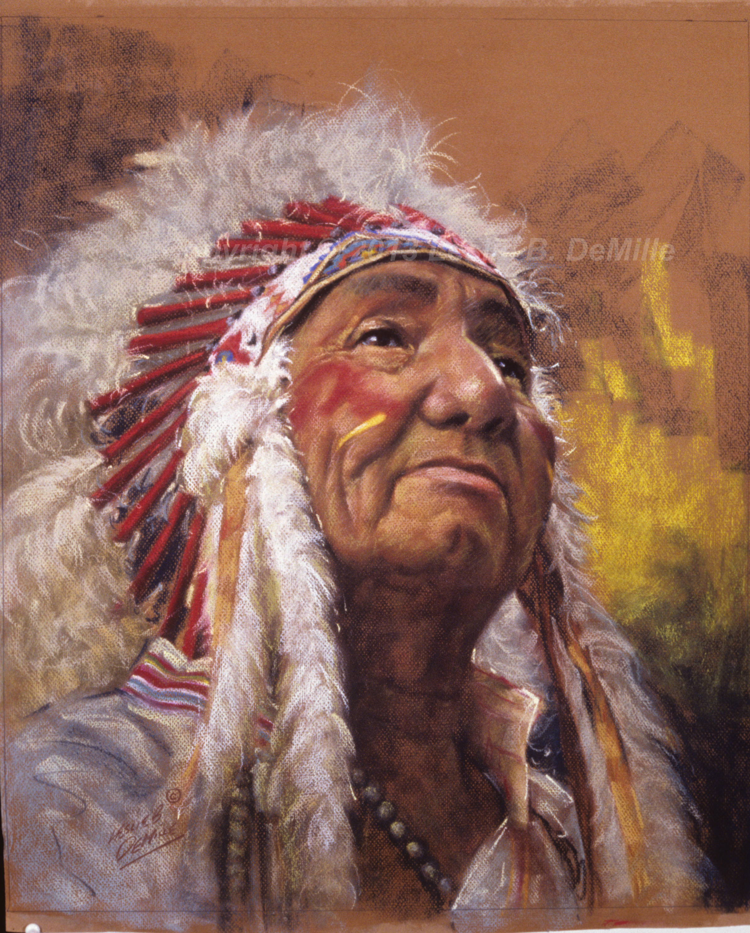 Red & White Headdress, Pastel (11x14)