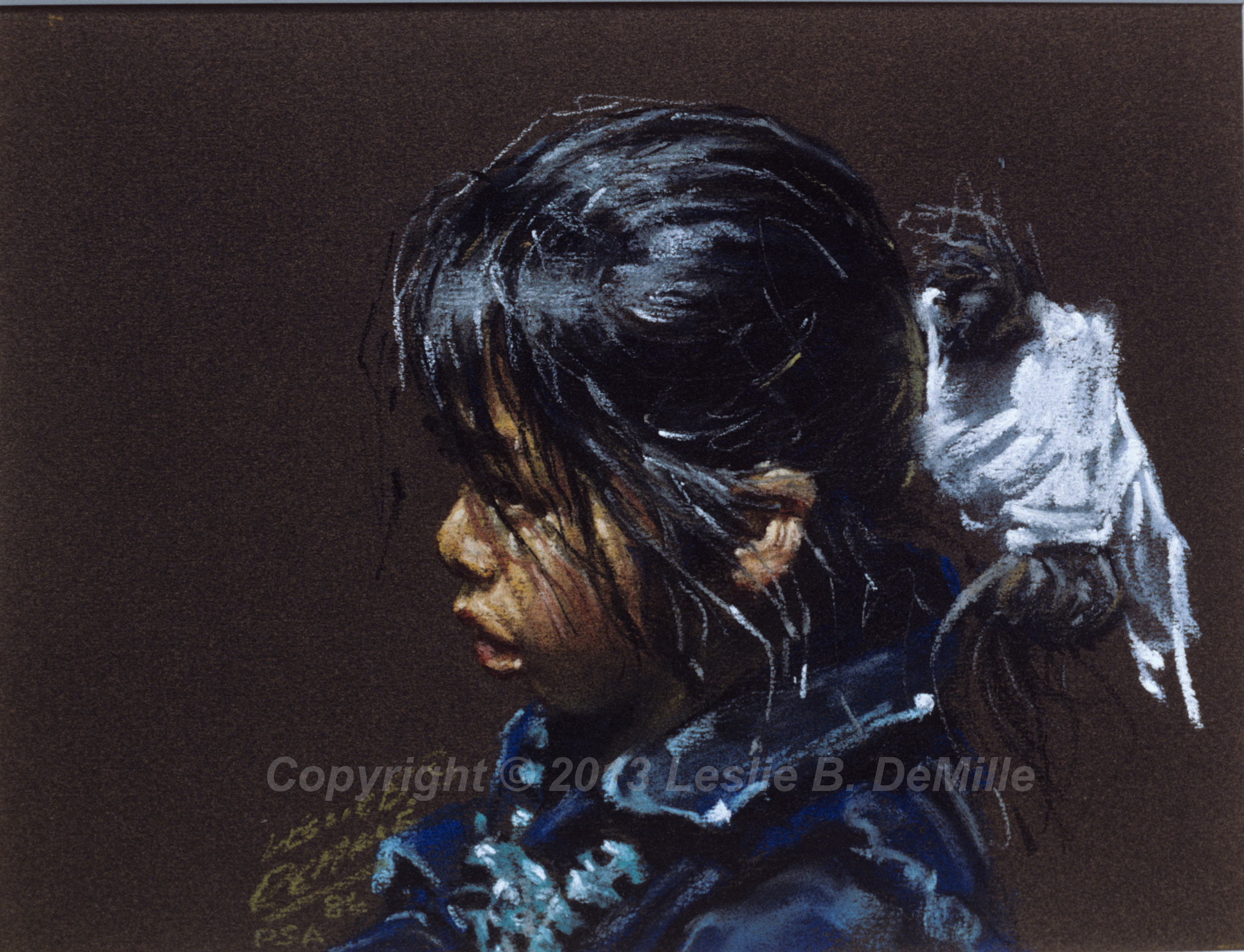 Navajo Girl in Blue, Pastel (14x11)