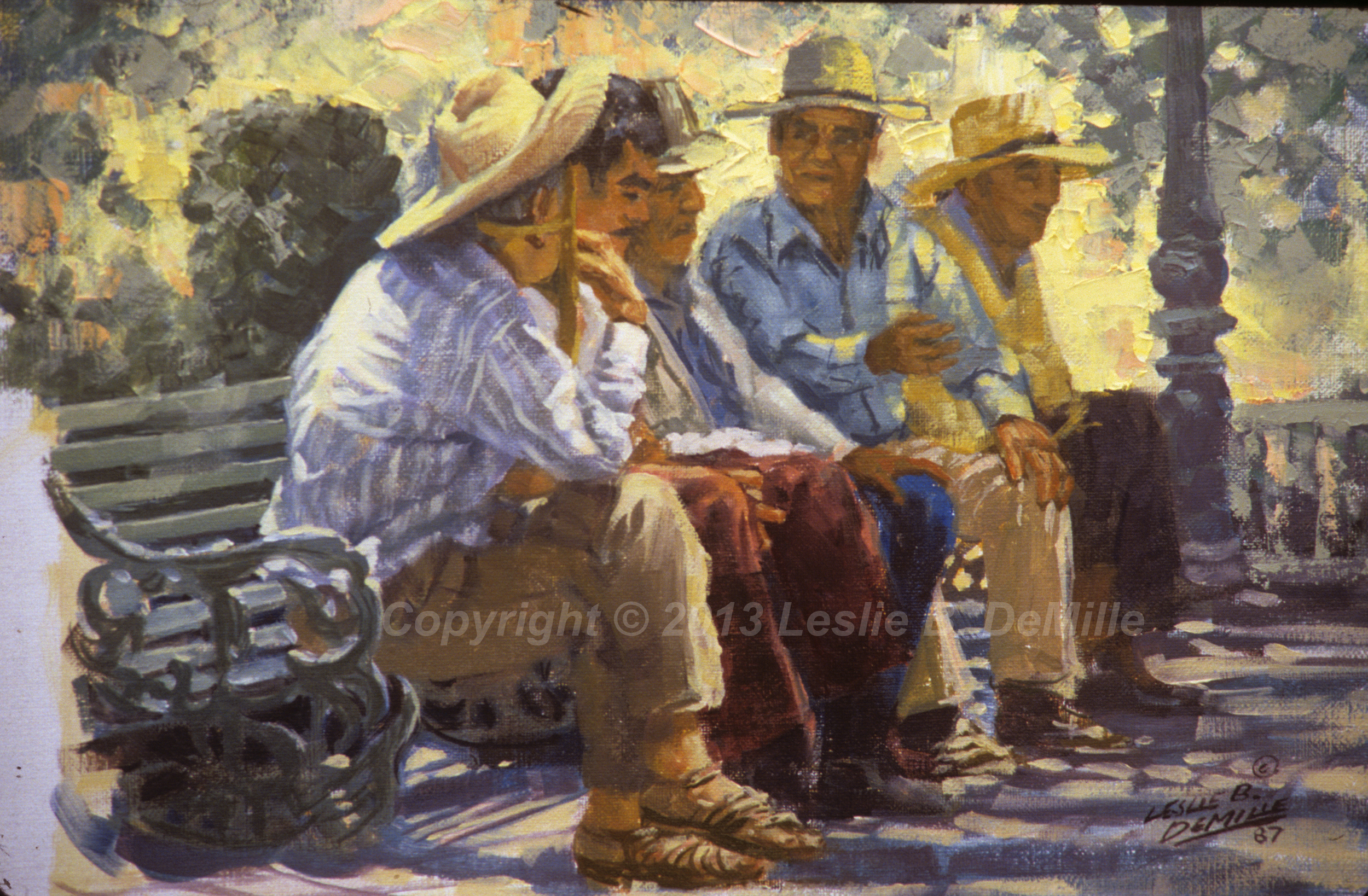 Men on Bench, Oil 1987 (16x11)