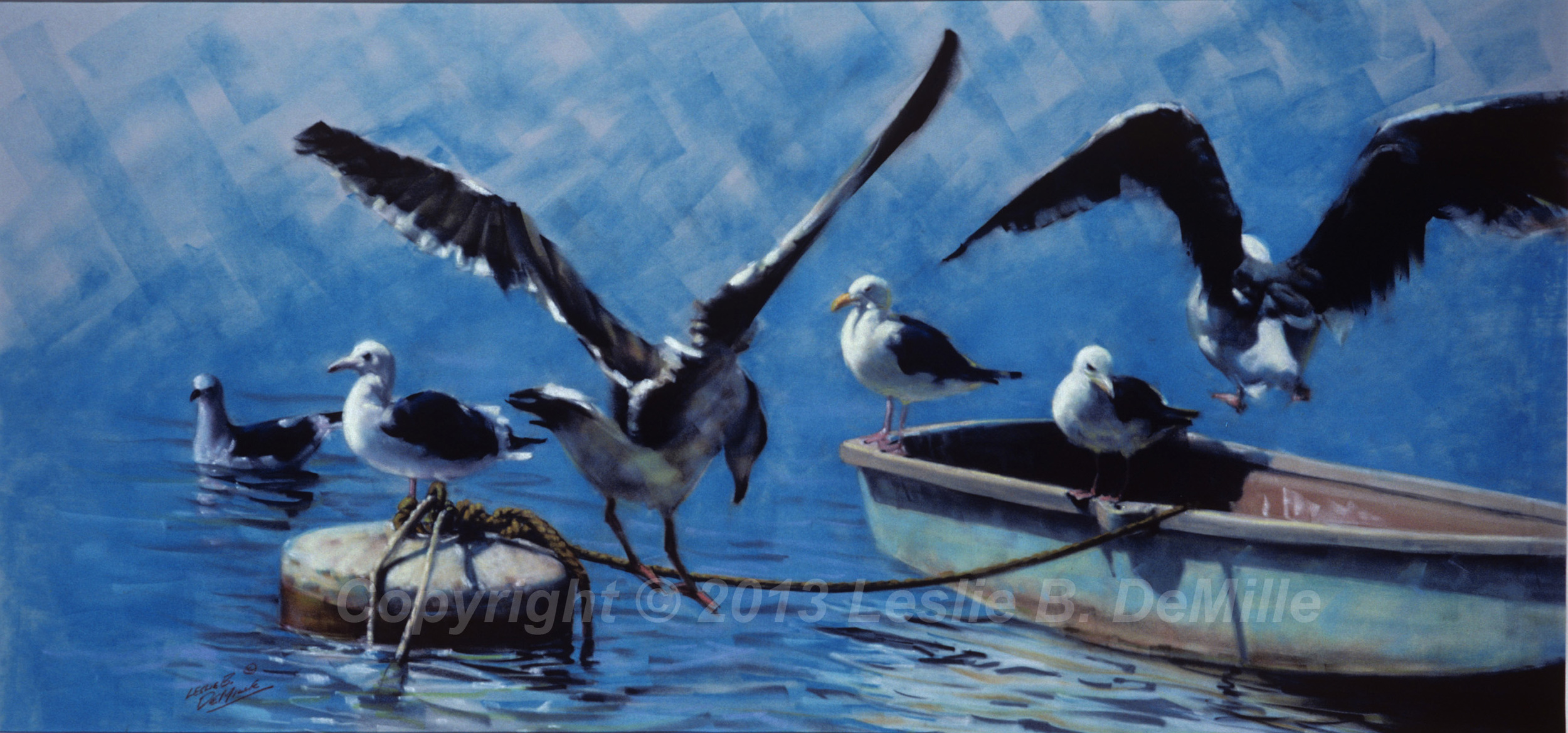 Seagulls on the Boat, Pastel 1985 (20x10)