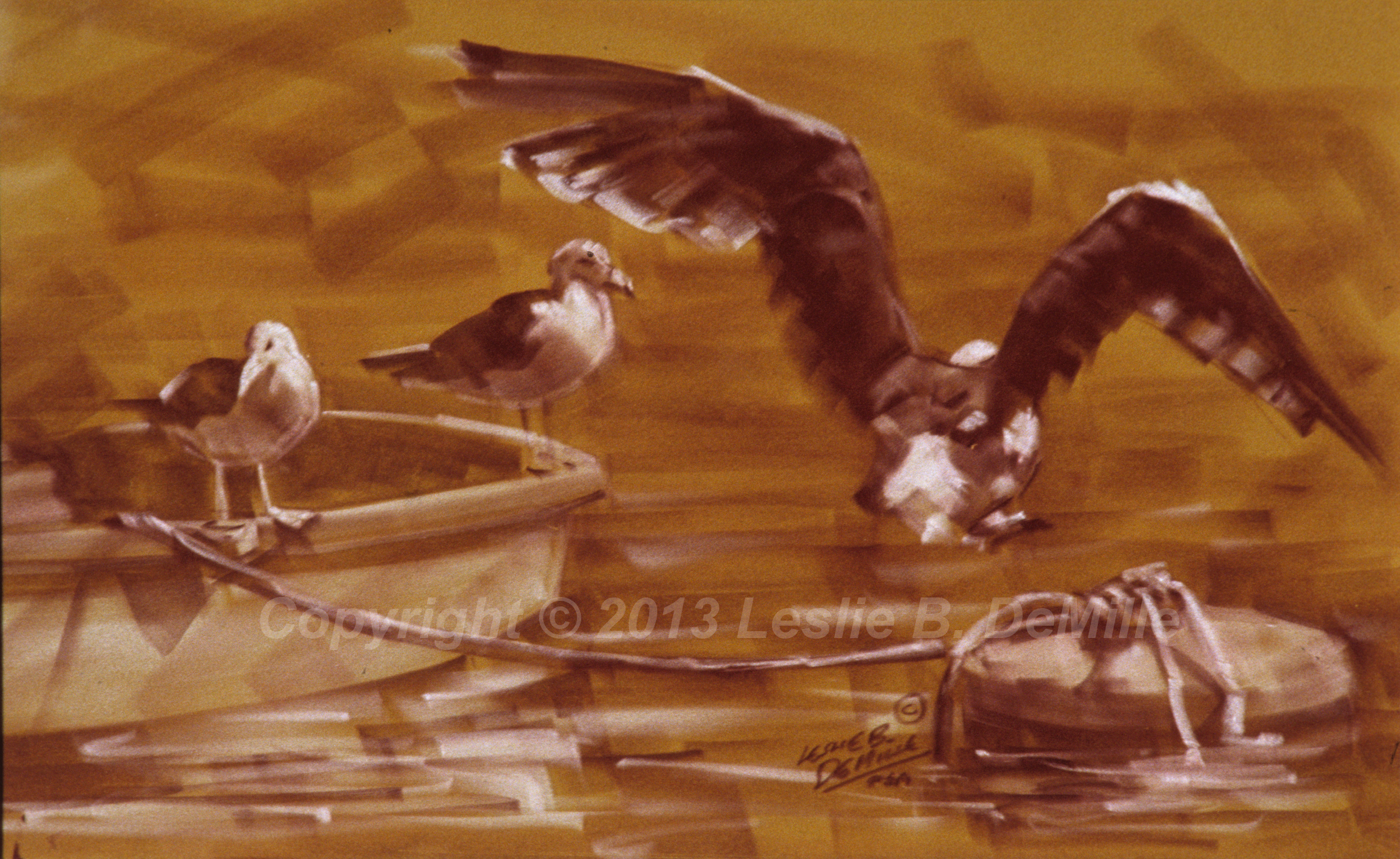 Seagulls on the Boat, Sepia 1985 (16x10)