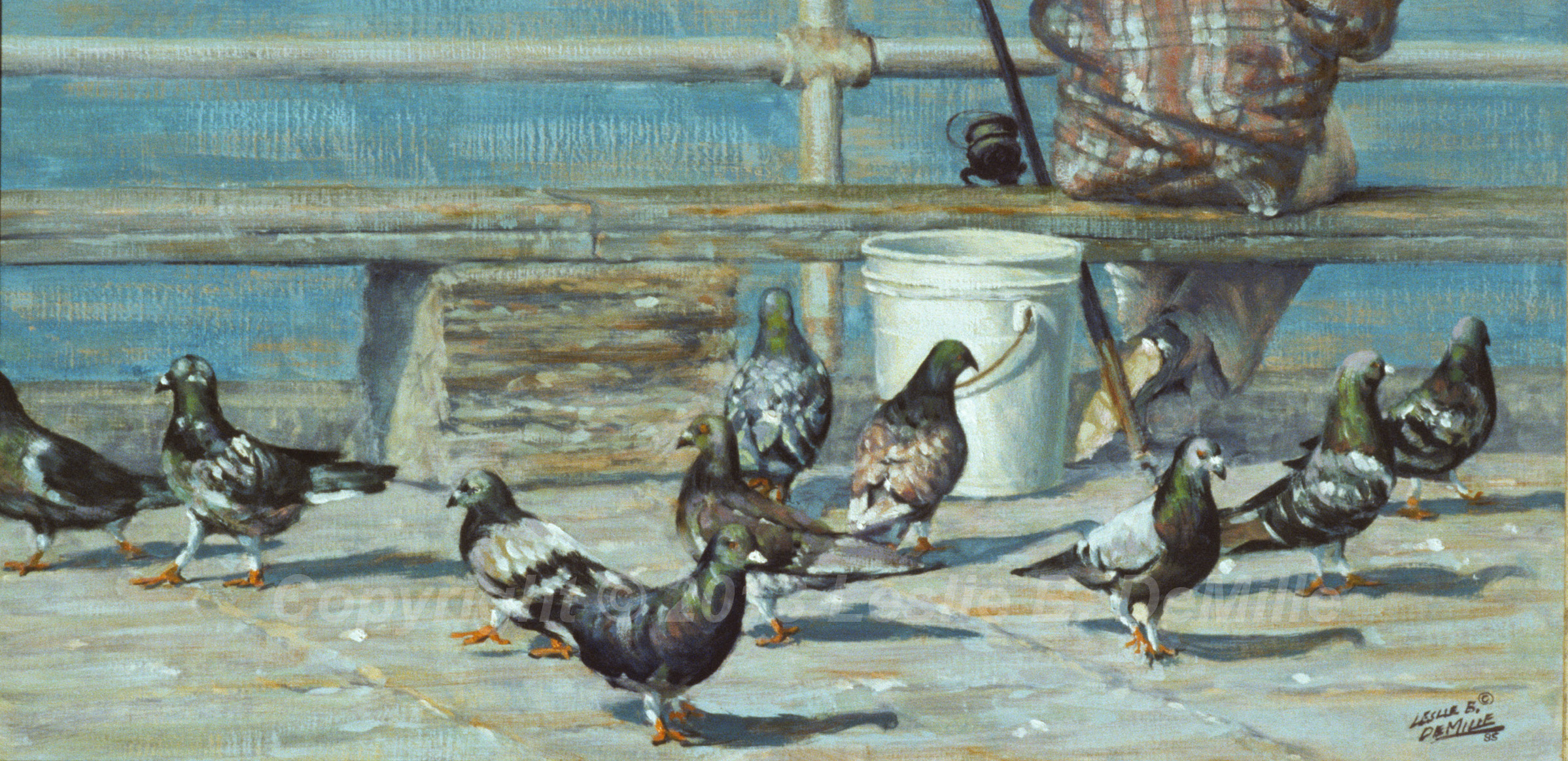 Seagulls on the Pier, Oil 1985 (20x10)