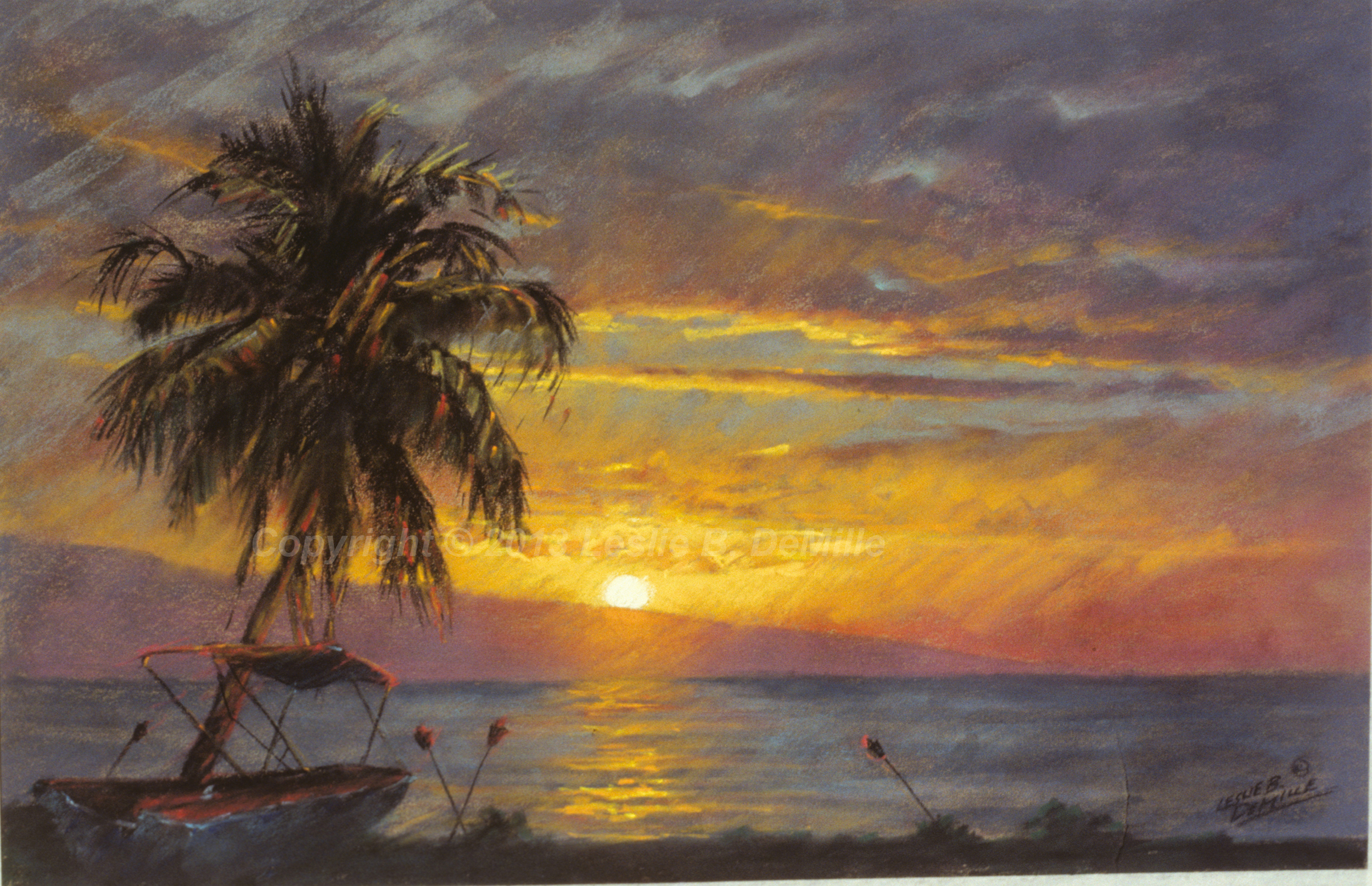 Lanai Sunset, Pastel (18x12)