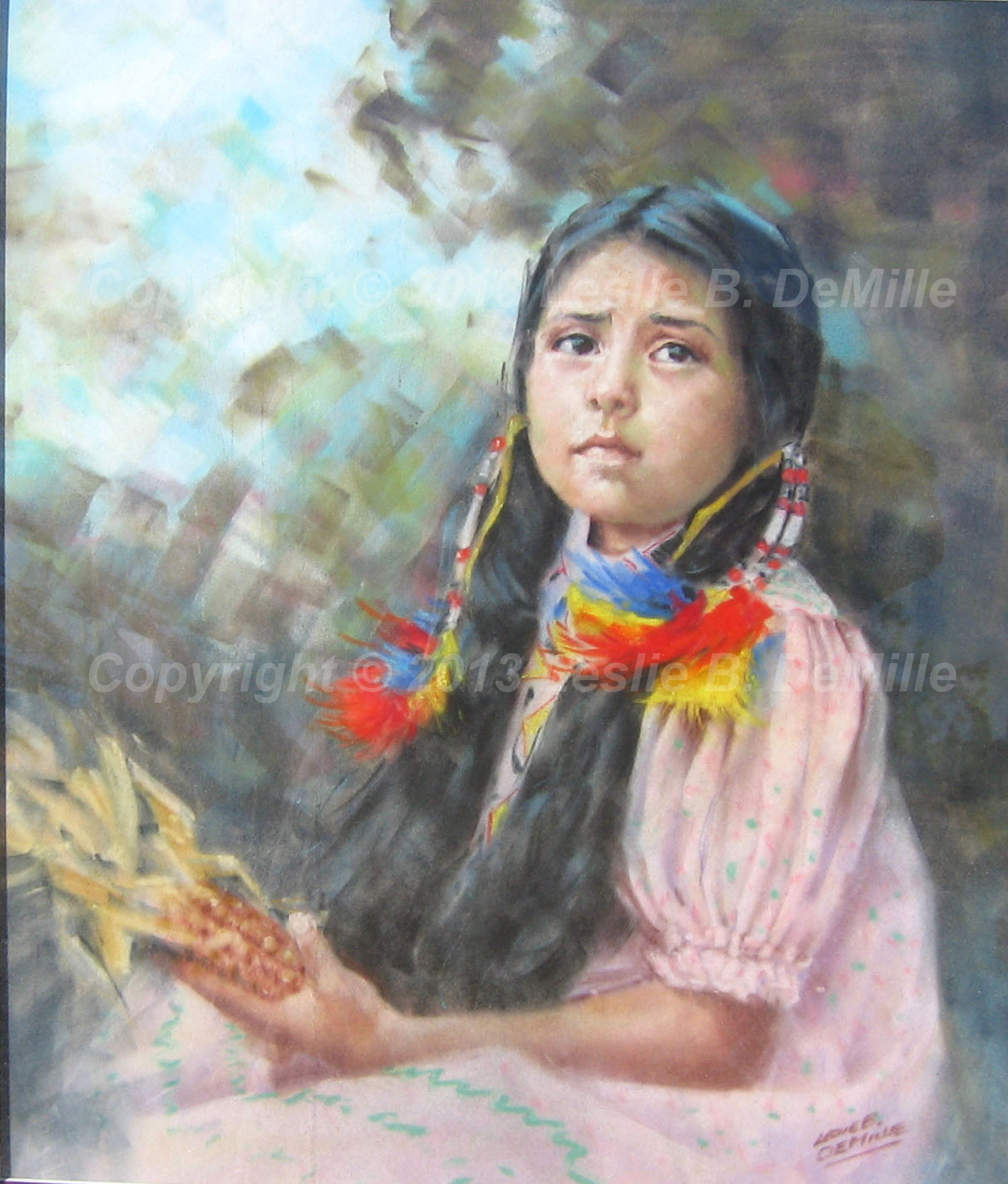 Indian Girl with Corn, Pastel (11x14)