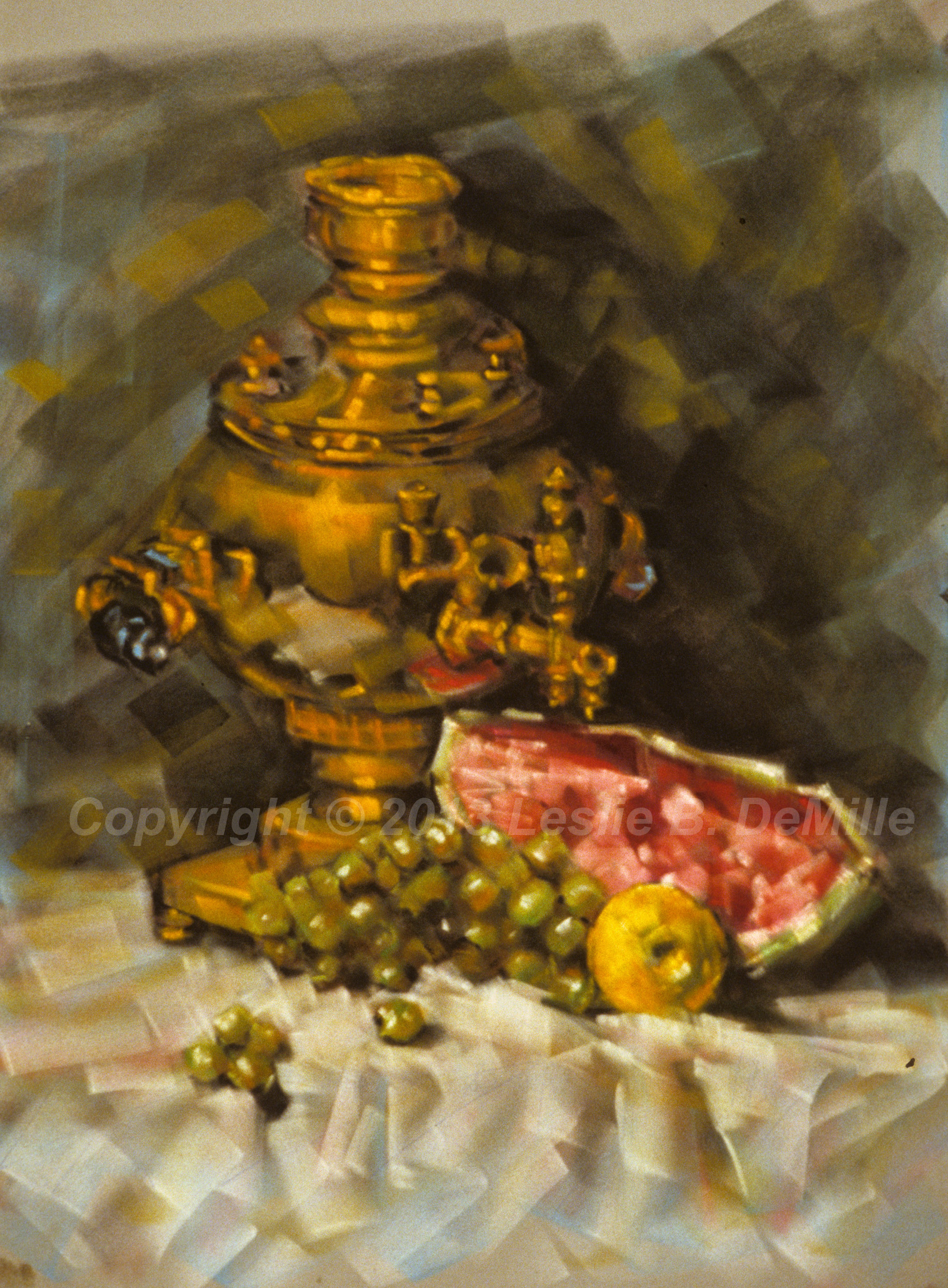 Samovar & Watermelon, Oil 1987 (12x16)