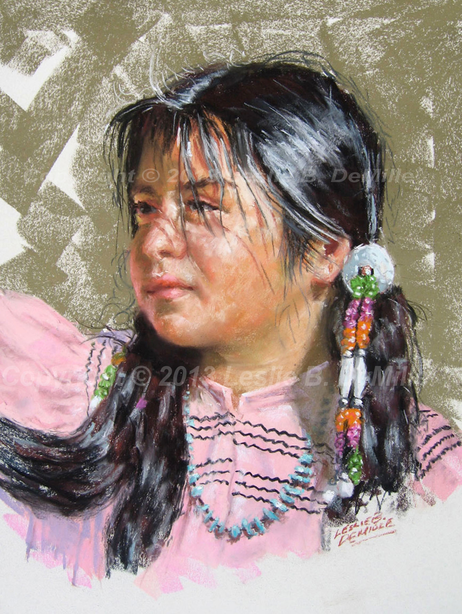 Indian Girl in Pink, Pastel (11x14)