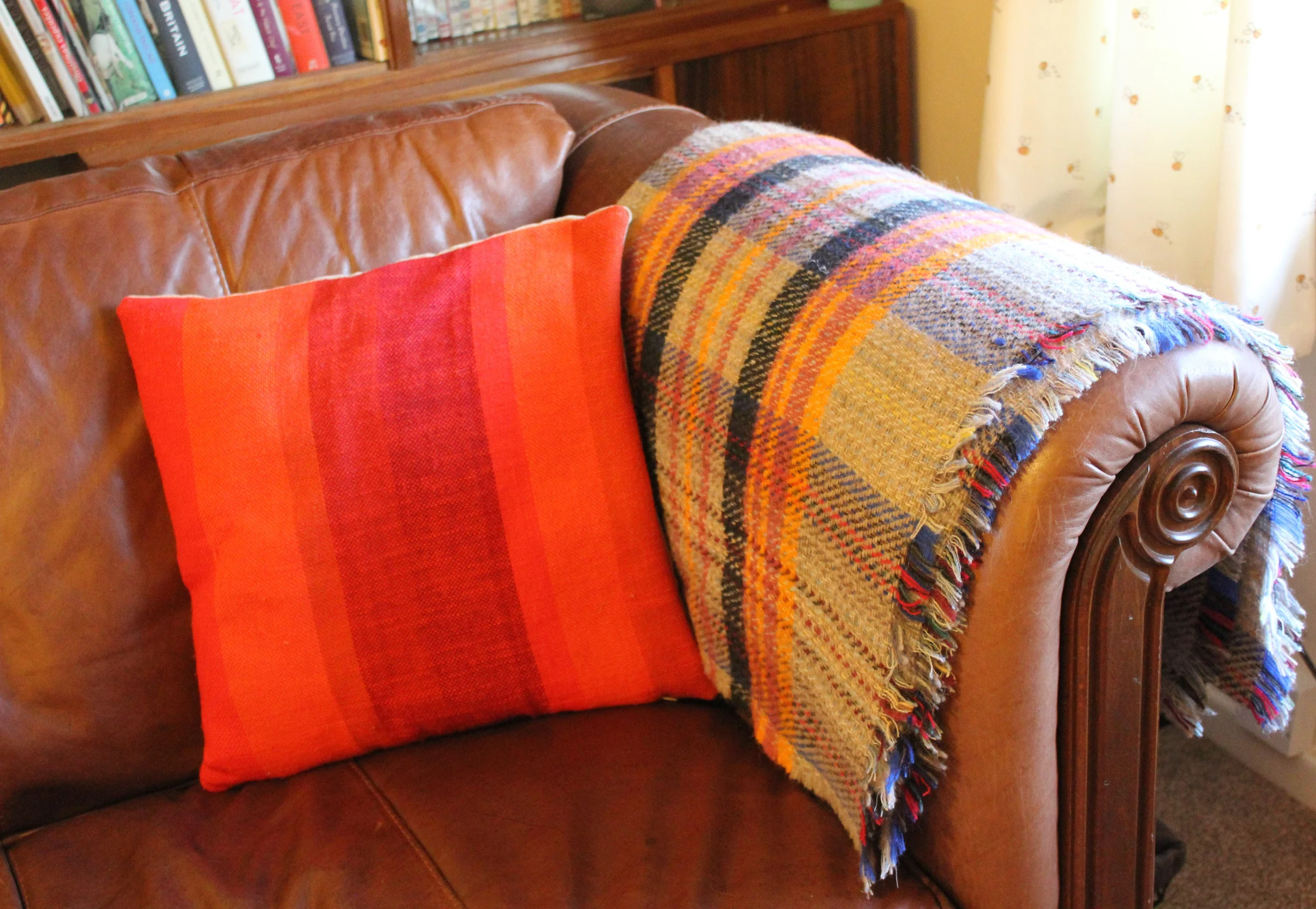 orange-tweed-mill-blanket-knitted-wool-throw-tartan-grey-sofa-retro-dralon-cushion-60s-70s.jpg