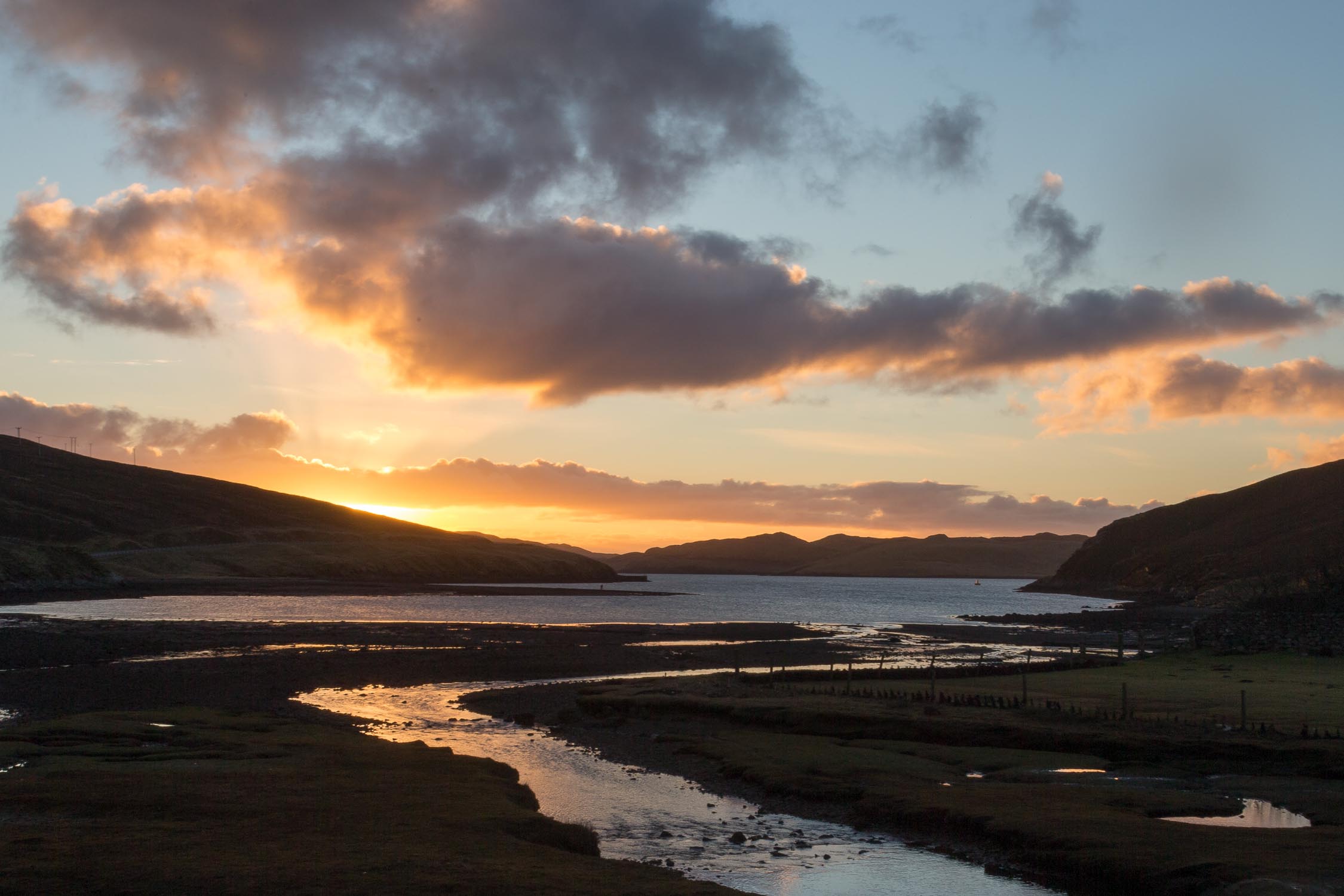 Sunset photograph looking out from Voxter Outdoor Centre .