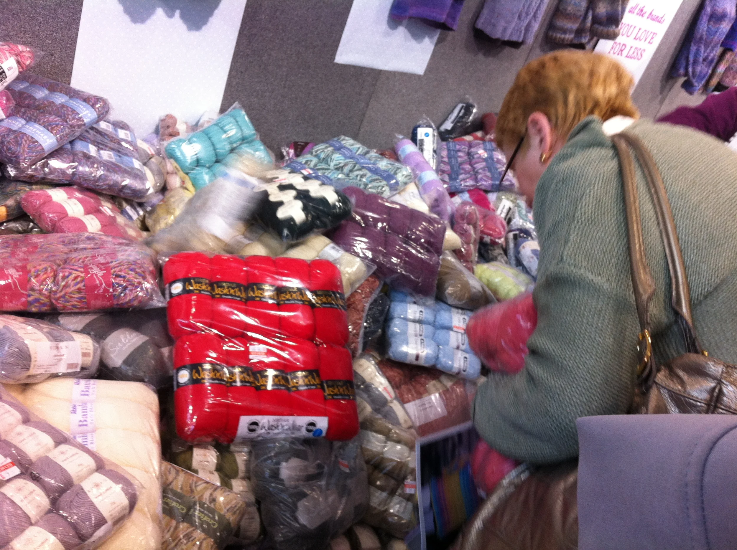 Shortly after I took this I ended up diving into this pile to try and reach a yummy bag of yarn. I threw it back though, and was rewarded with a delicious alpaca find later on!