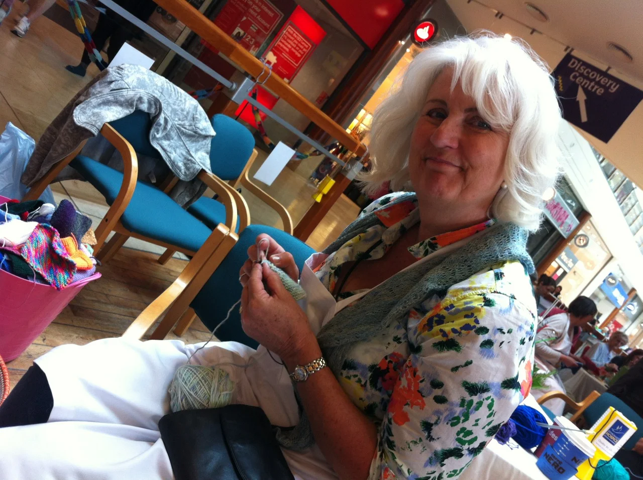 Catherine gets some knitting of her own in during a quieter moment.