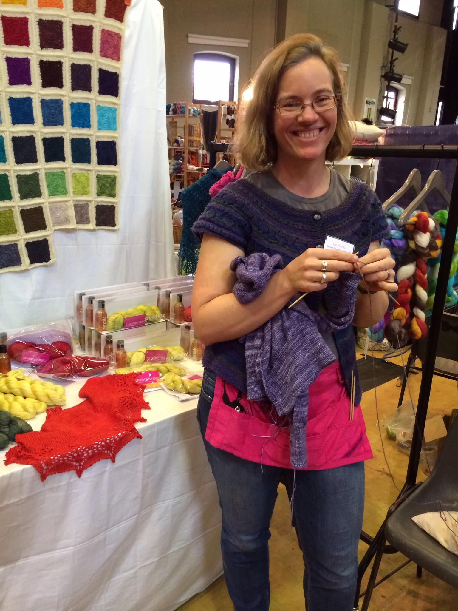 It was a busy weekend for Rachel, who also managed to finish her Georgia cardigan knit in the SweetGeorgia Merino Silk Fine. Isn't Mist a glorious colourway?