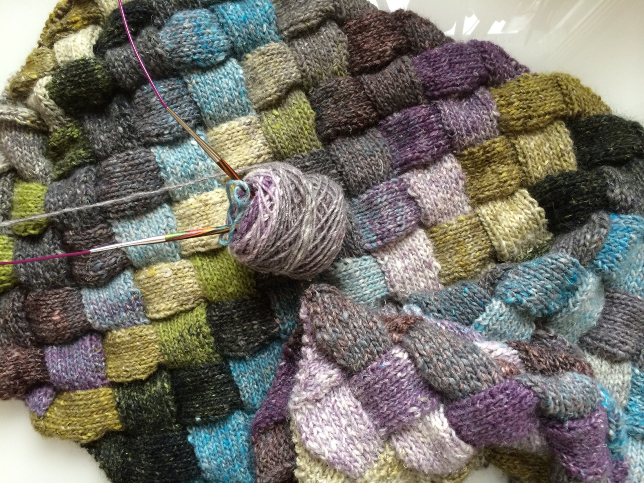 Almost finished ball 5 of 10 of the Noro Silk Garden I'm using to knit the Lady Eleanor Entrelac Stole .