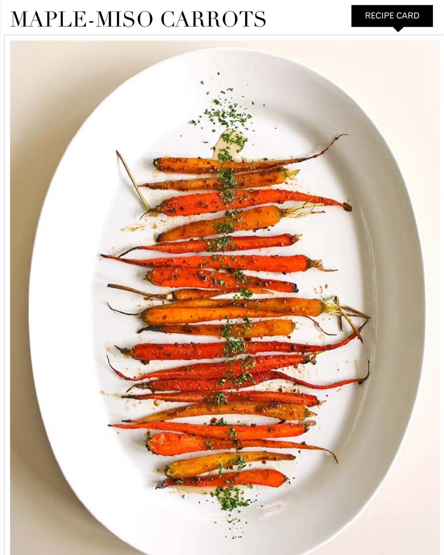 BEAUTIFUL FOOD BY DESIGN | MAPLE-MISO CARROTS | Picked up Sweet little gems at Farmers Market roasted with miso &amp; maple - sweet &amp; savory. 
A favorite From the Garden

TAP BIO FOR FROM THE GARDEN
https://bijouxs.com/cookbook-2/from-the-garden/
