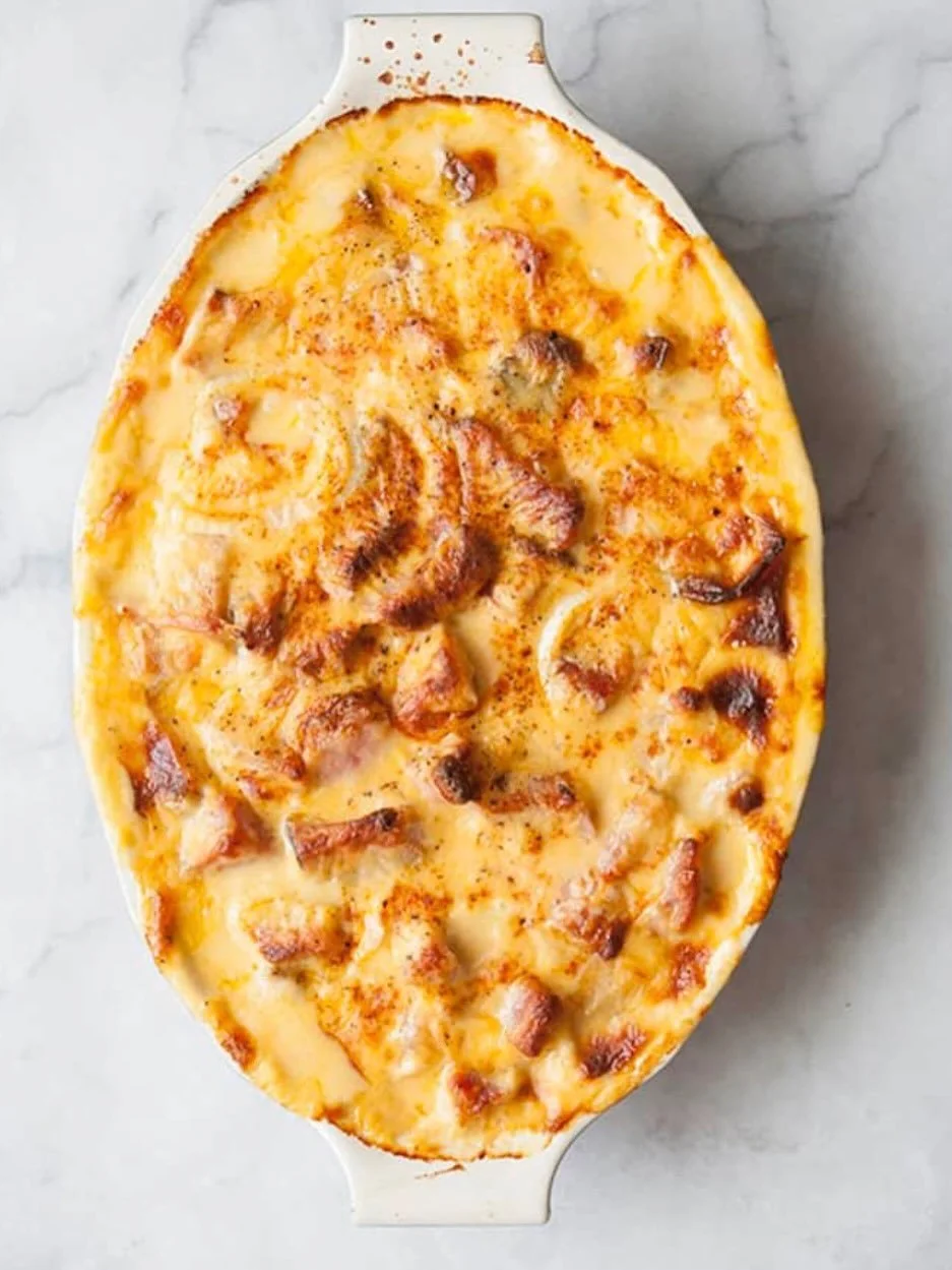 BEAUTIFUL FOOD BY DESIGN | Cheddar Scalloped Potatoes &amp; Ham| This is a decandent dish. Potatoes bathed in a rich cheddar sauce with bites of smoked ham, topped with a crispy cheese crust&ndash;this is comfort food in the purest form. Lucky for me