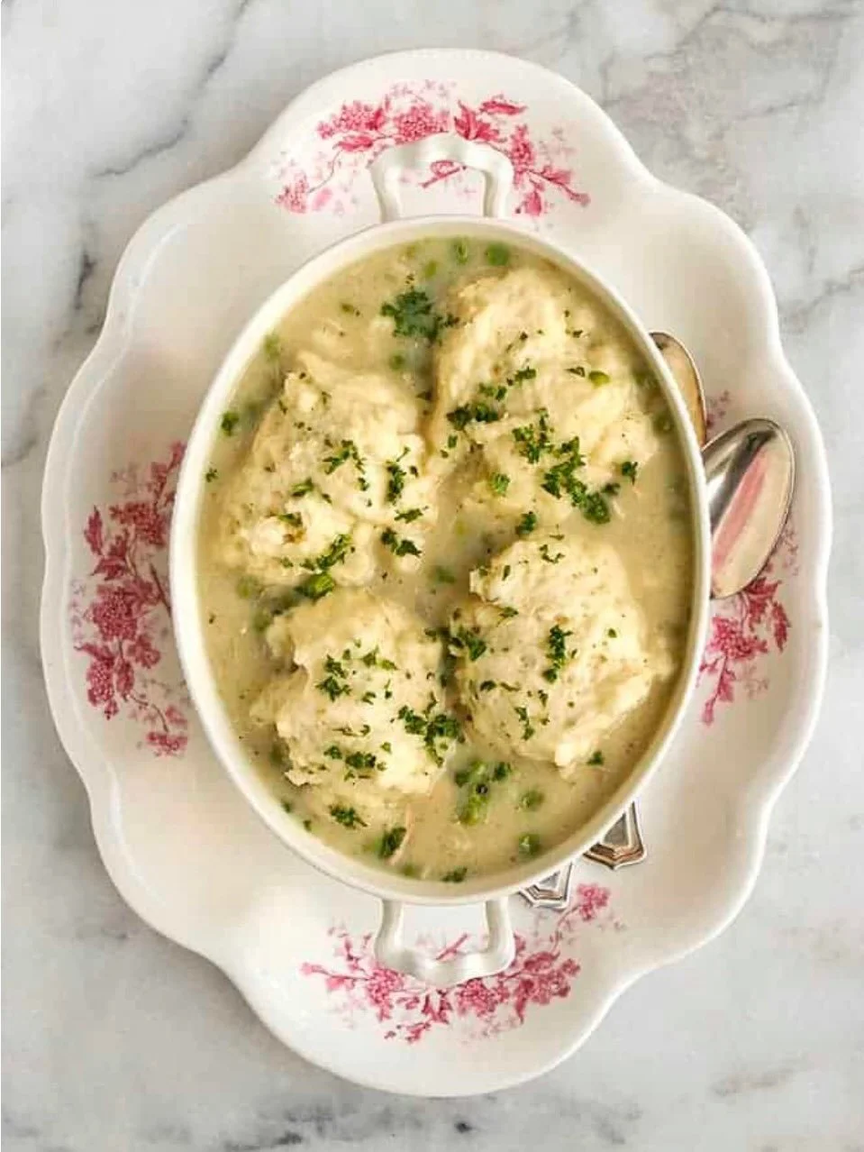 BEAUTIFUL FOOD BY DESIGN | Chicken &amp; Dumplings, our Nebraska family farmhouse favorite. This is a delicately, simply flavored chicken stew, topped with puffy pillows of dumpling comfort&ndash;an 1800&rsquo;s little jewel.

TAP BIO FOR RECIPE
http