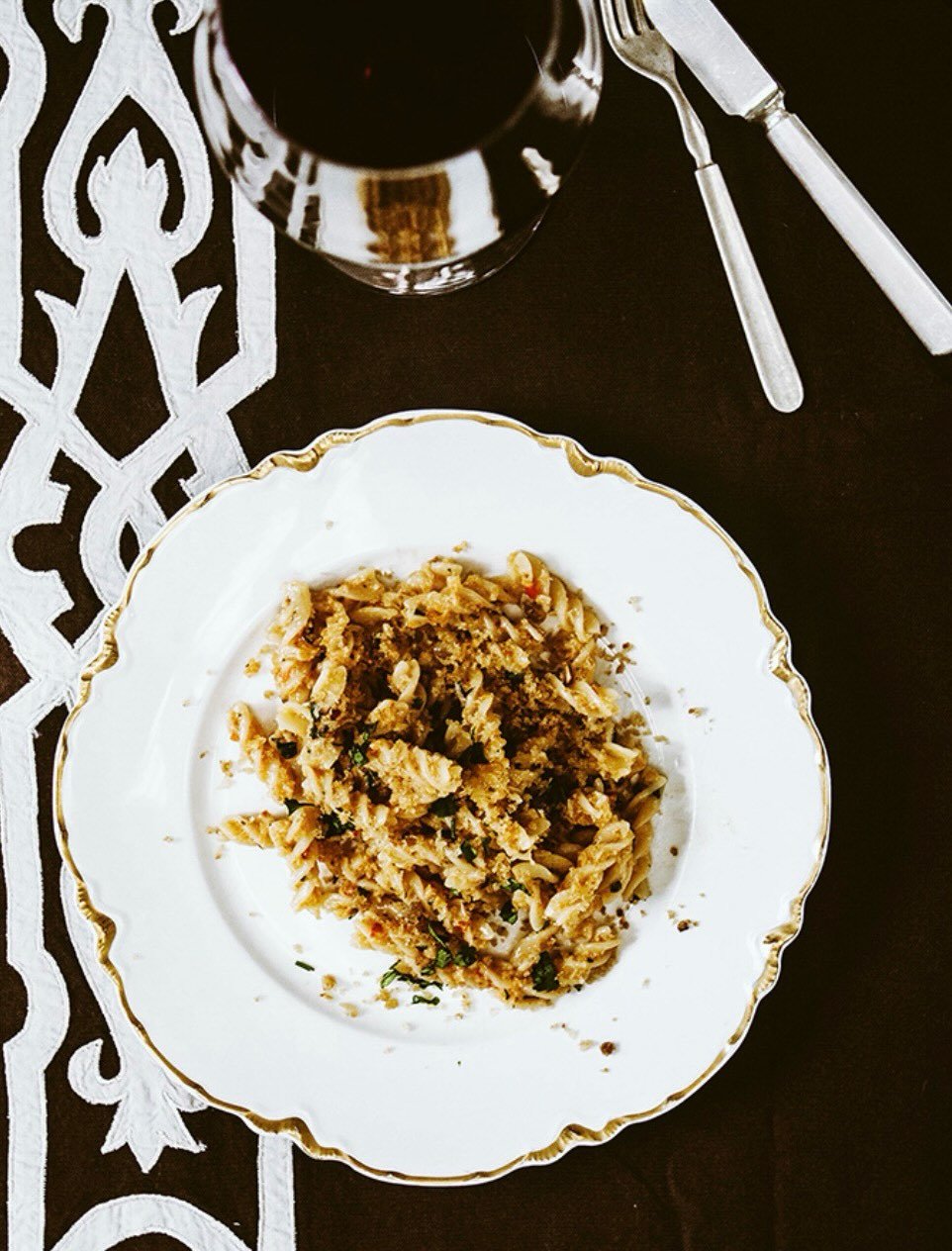 This recipe is a from my cookbook &ldquo;Simple Italian&rdquo;. Curly spirals of Fusilli pasta are bathed in a mild anchovy butter, then tossed with crispy Garlic-Lemon Breadcrumbs-Recipe No.609 from the Membership Collection.
The crowning glory to t