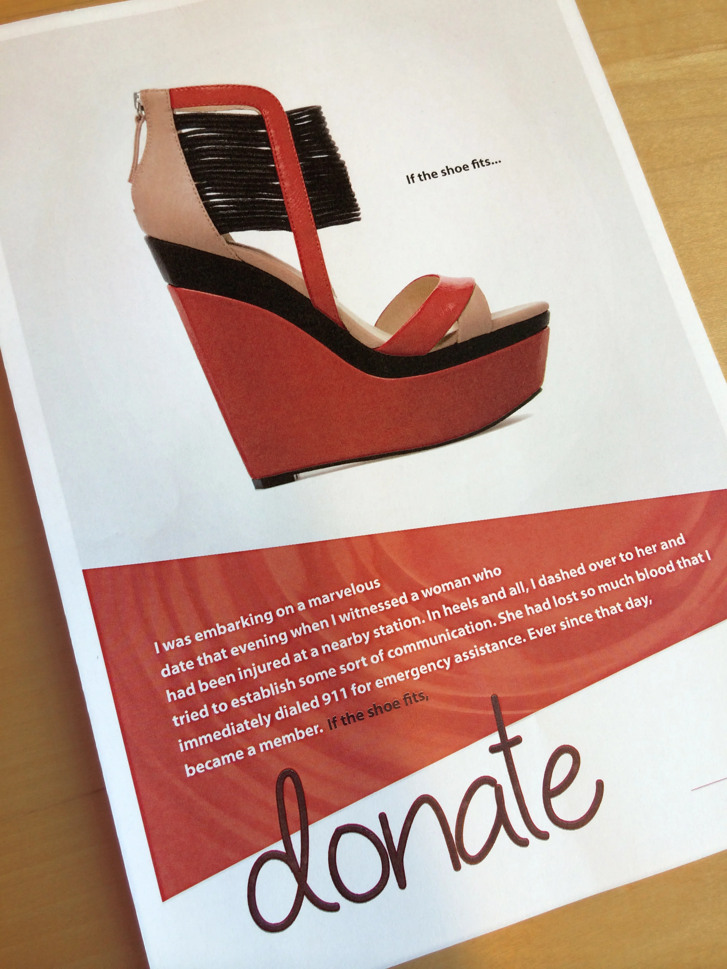 "If the Shoe Fits, Donate." Campaign Concept for New York Blood Center. 2014