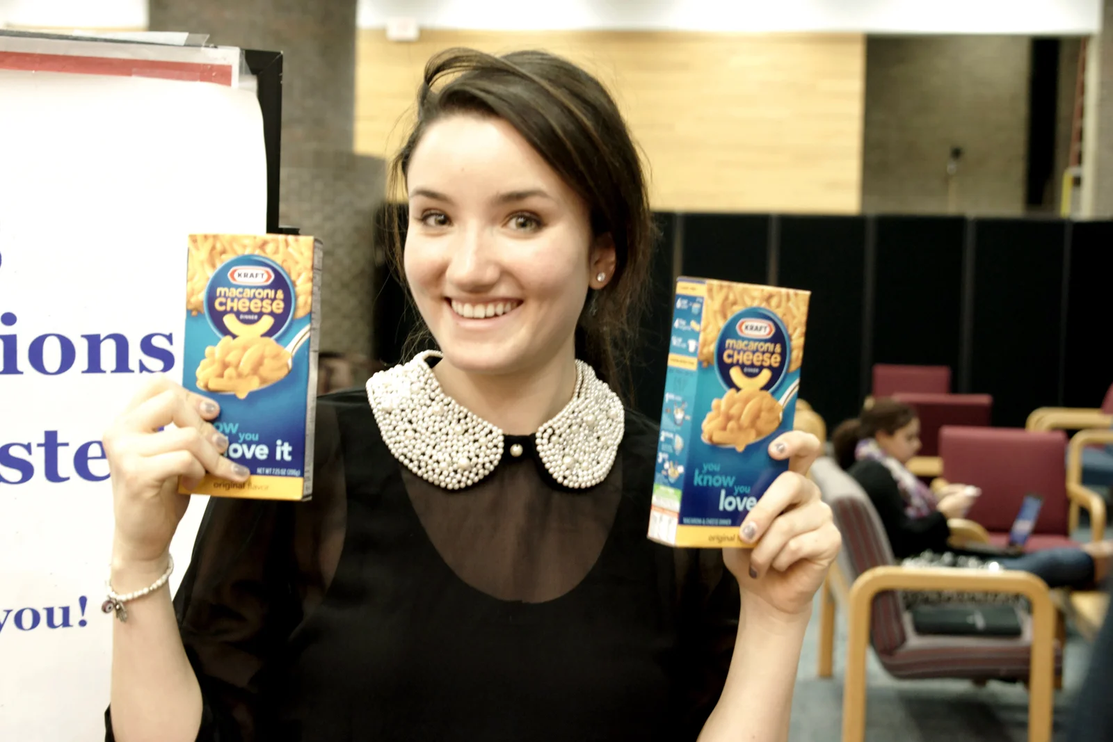 Kelsey with one of the food donations. 
