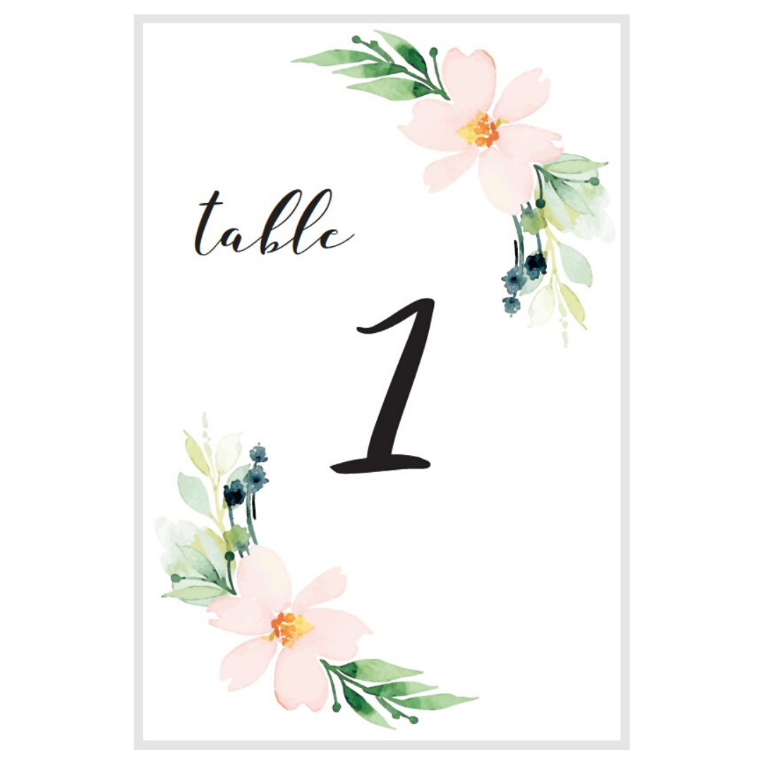 Blush Watercolour Table Numbers