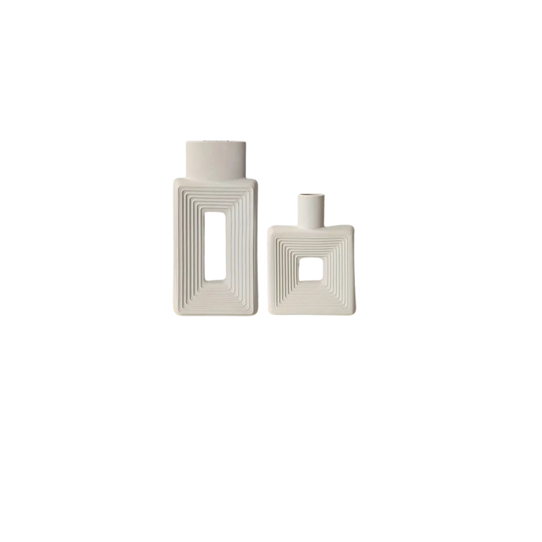 Ceramic White Vase - Square - Set of 2