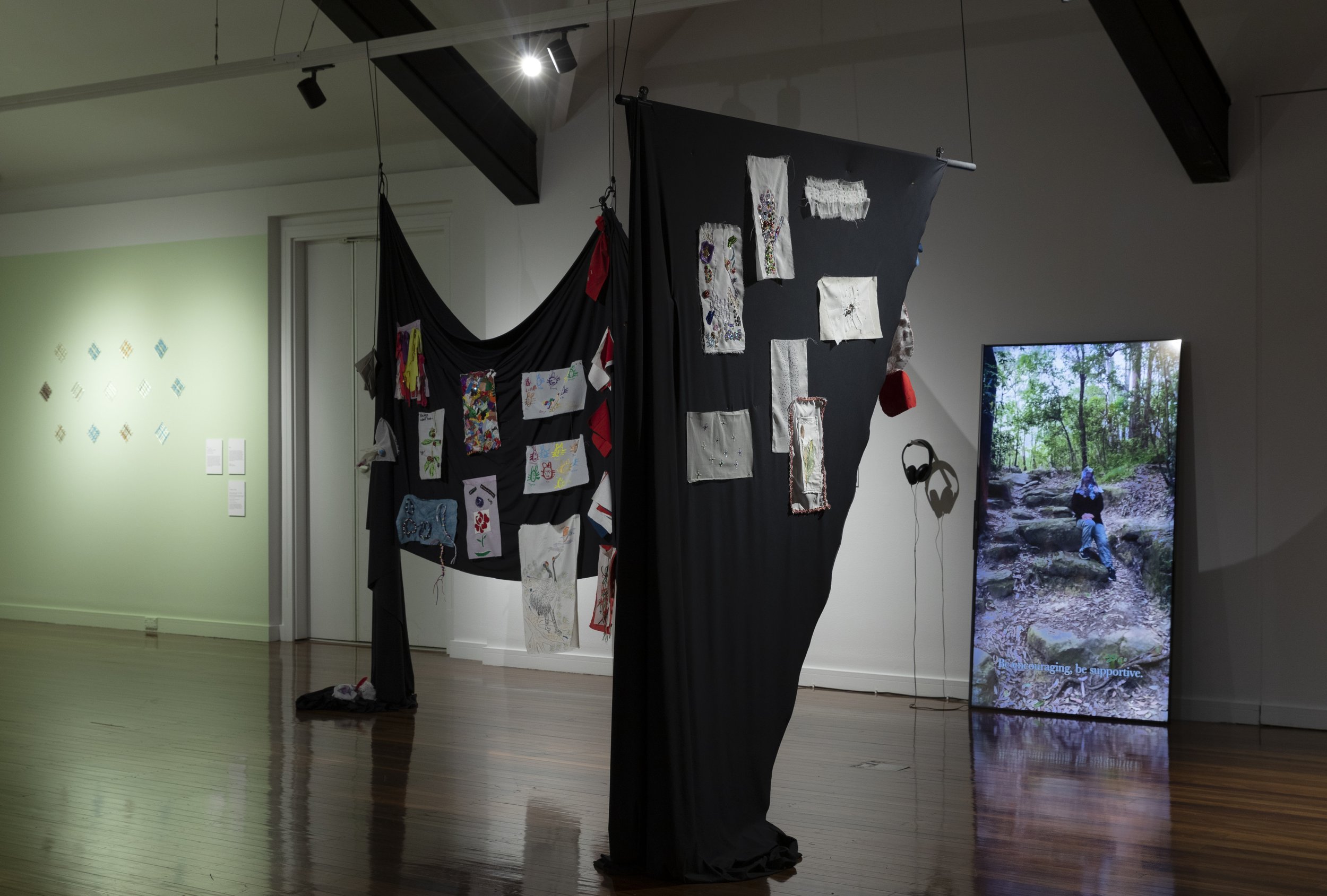  The Adorned Collective,  Collective Connections,  2023 (left);  Incognito , 2020 (right). Image by SilverSalt. 
