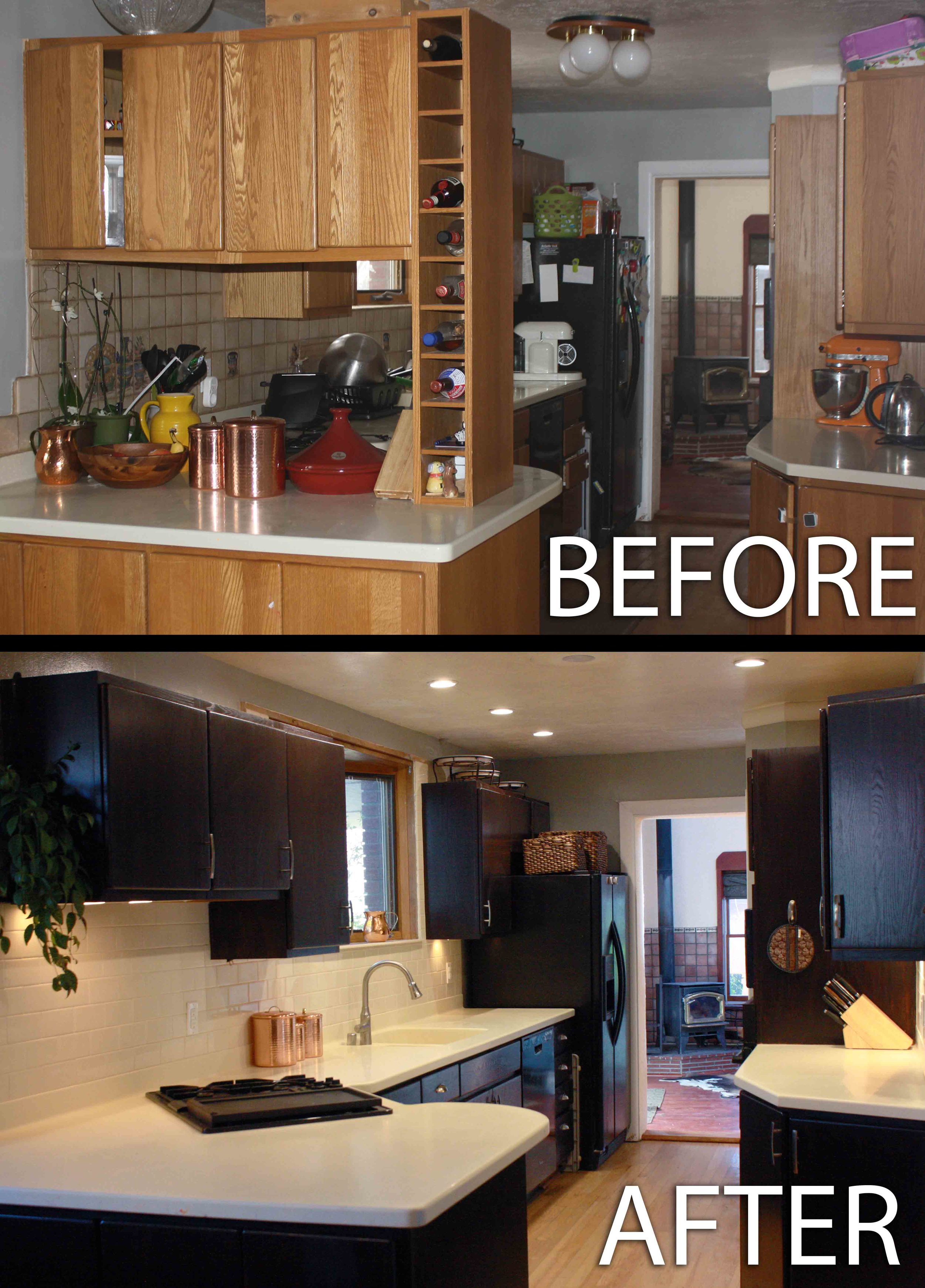 Yes, that upper pic was the "clean version" of my kitchen. I don't miss those cabinets at all.