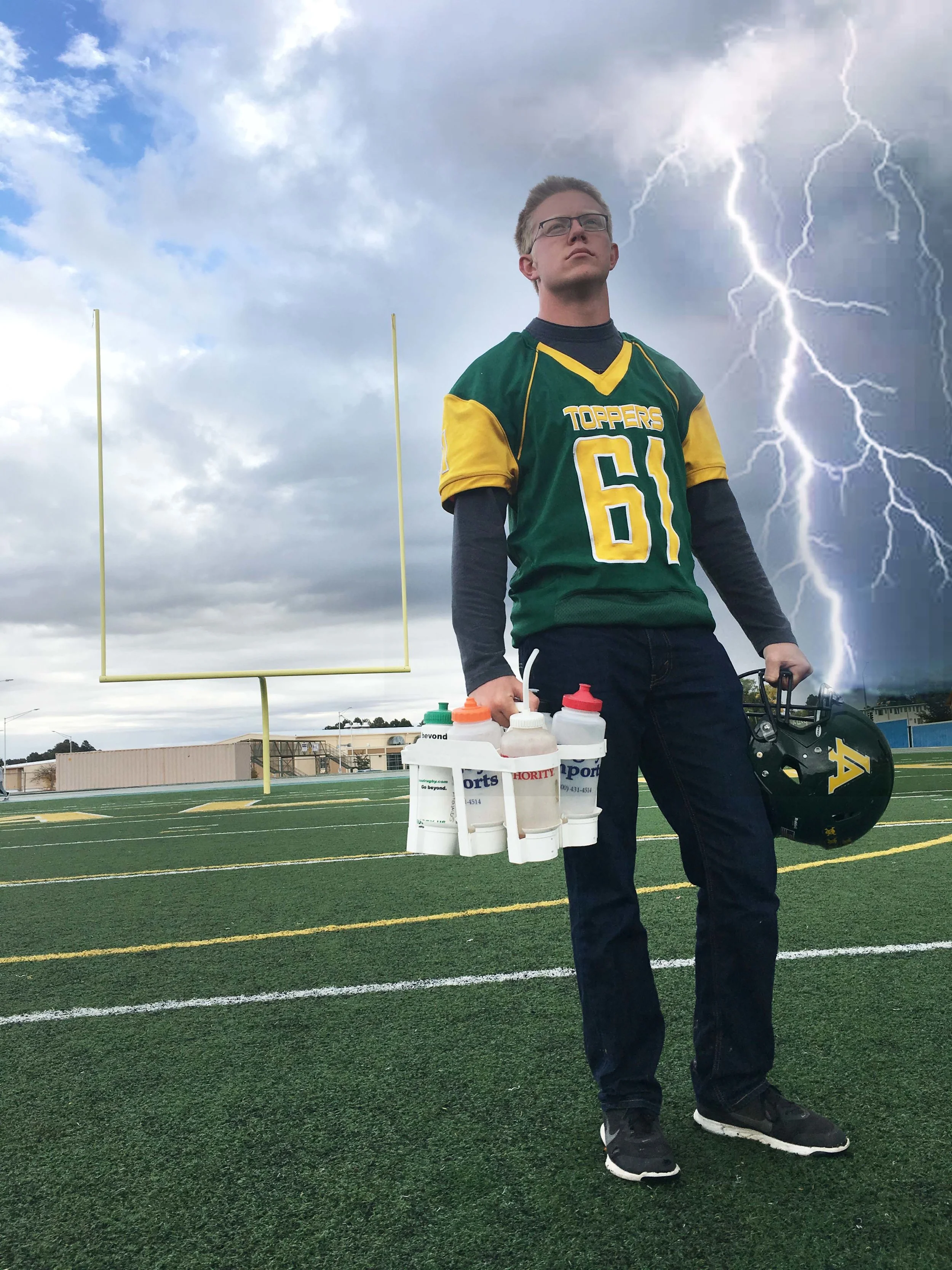 My brother's pride and joy: being his team's water boy after breaking his collar bone... twice. 