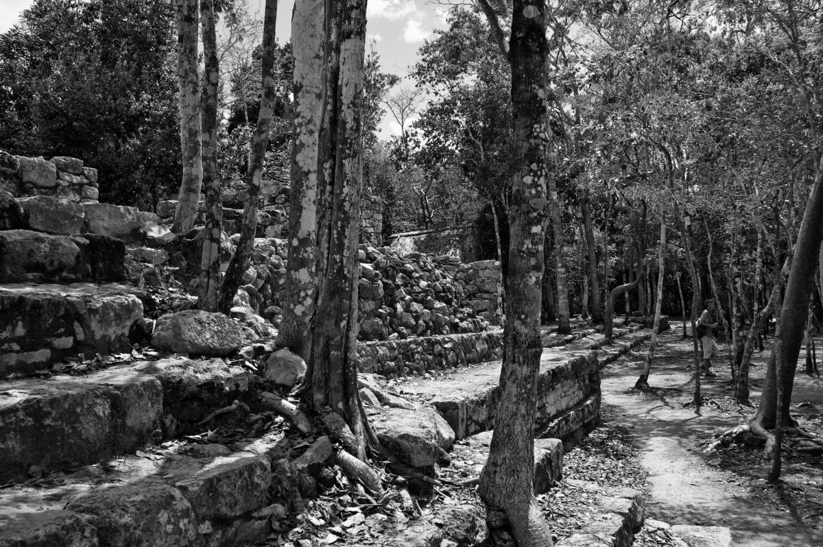 2011-03-16 at 11-11-25 archeology, black & white, coba, history, landscape, mexico, rocks, ruins, trees.jpg
