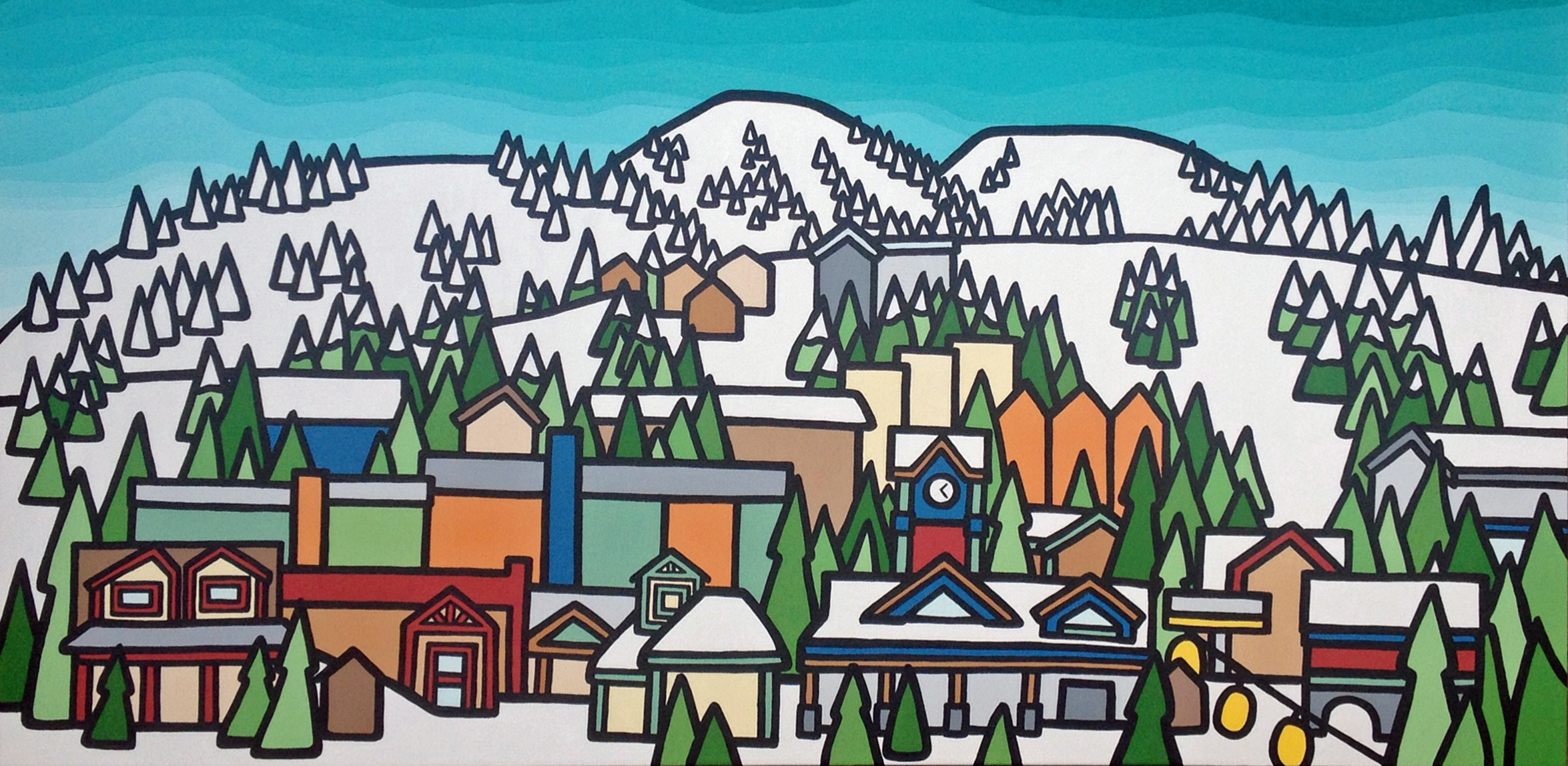 Title: Big White Village Size: 30" x 60" acrylic on canvas SOLD