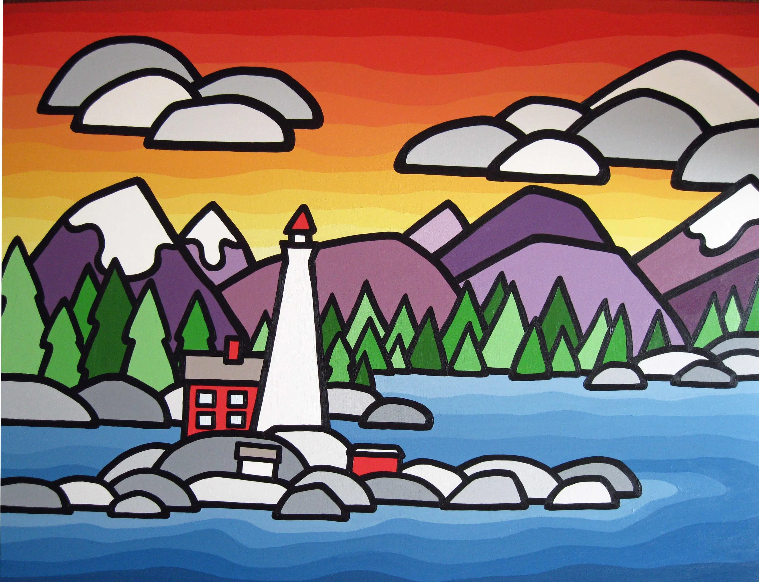 Title: Fisgard Lighthouse, 2013 SIze: 20" x 40" acrylic on canvas SOLD - COMMISSION