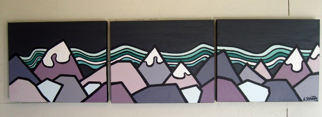 Title: The Lights, 2012 Size: 16" x 60" triptych, acrylic on canvas SOLD