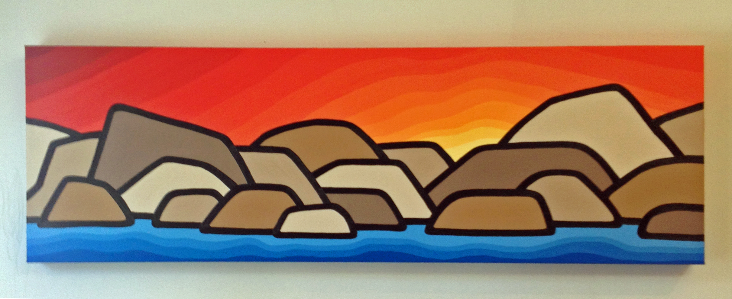 Title: Along the River, 2014 Size: 12" x 36" acrylic on canvas SOLD