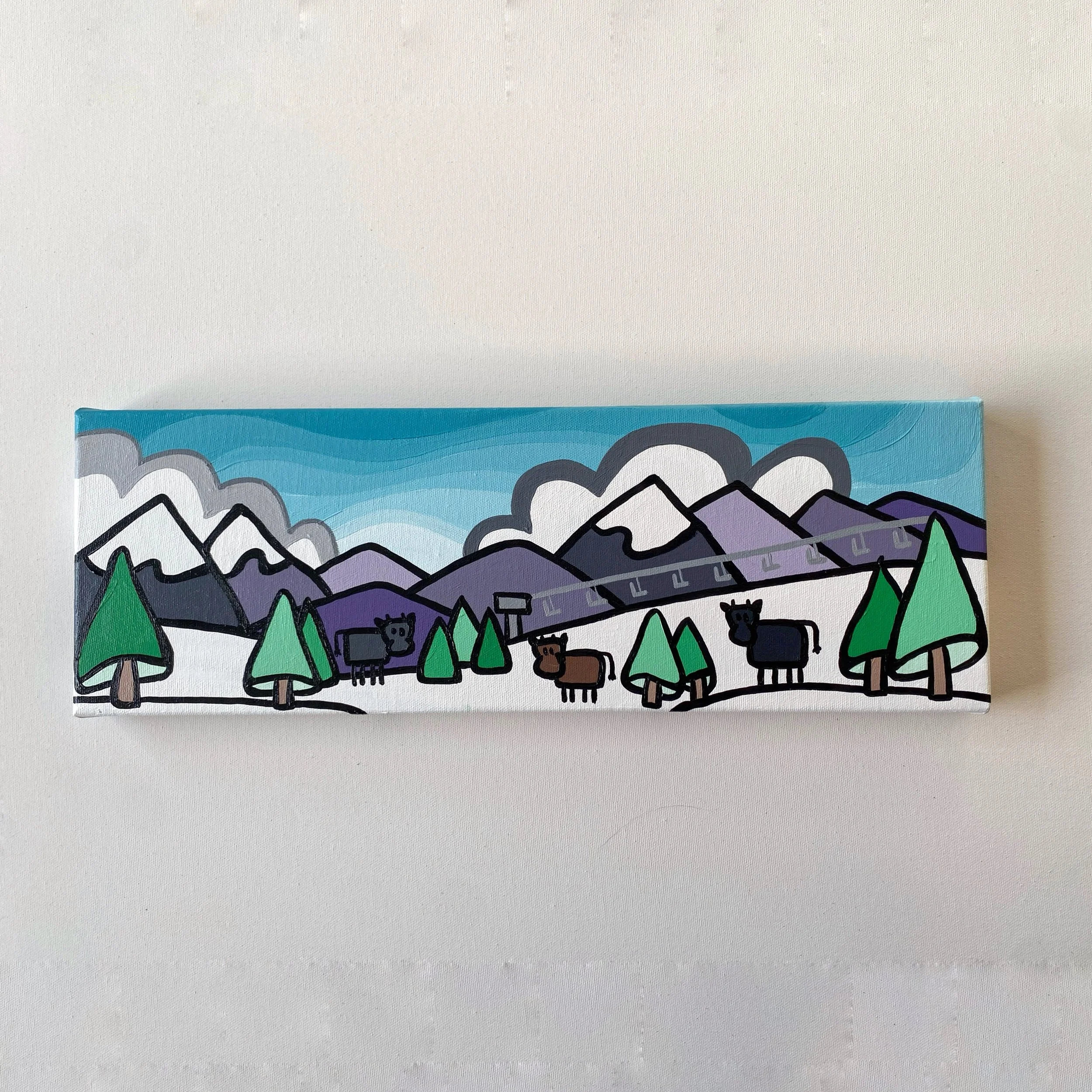 Cows on the Ski Run 6" x 18"